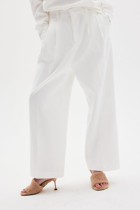 Waffle Weave Trousers, White