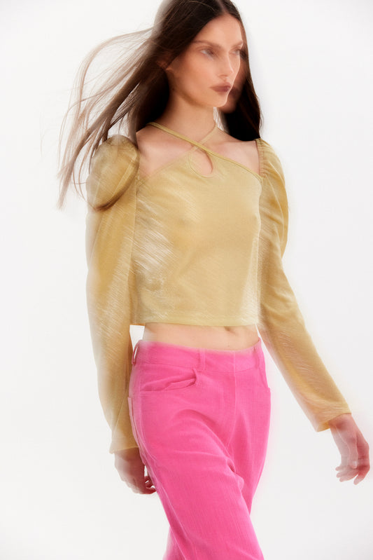 Puff Sleeve Shimmery Top, Butter