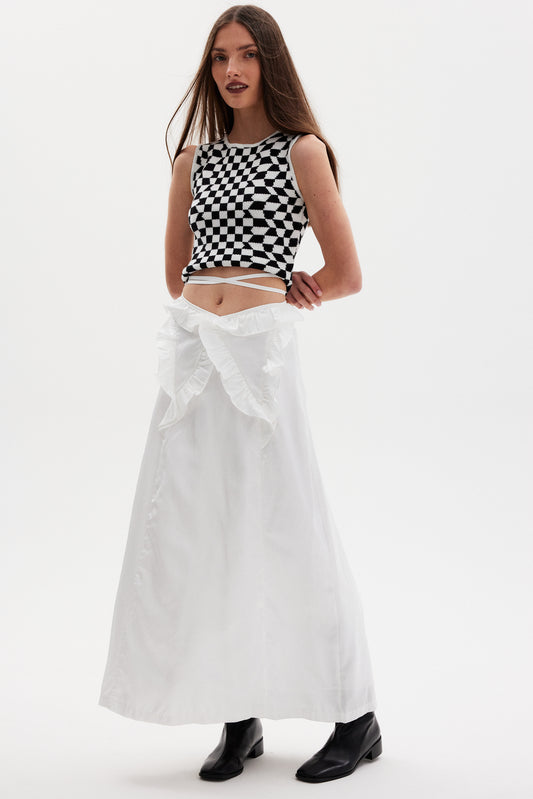 V-Cut Tie Waist Skirt, Porcelain