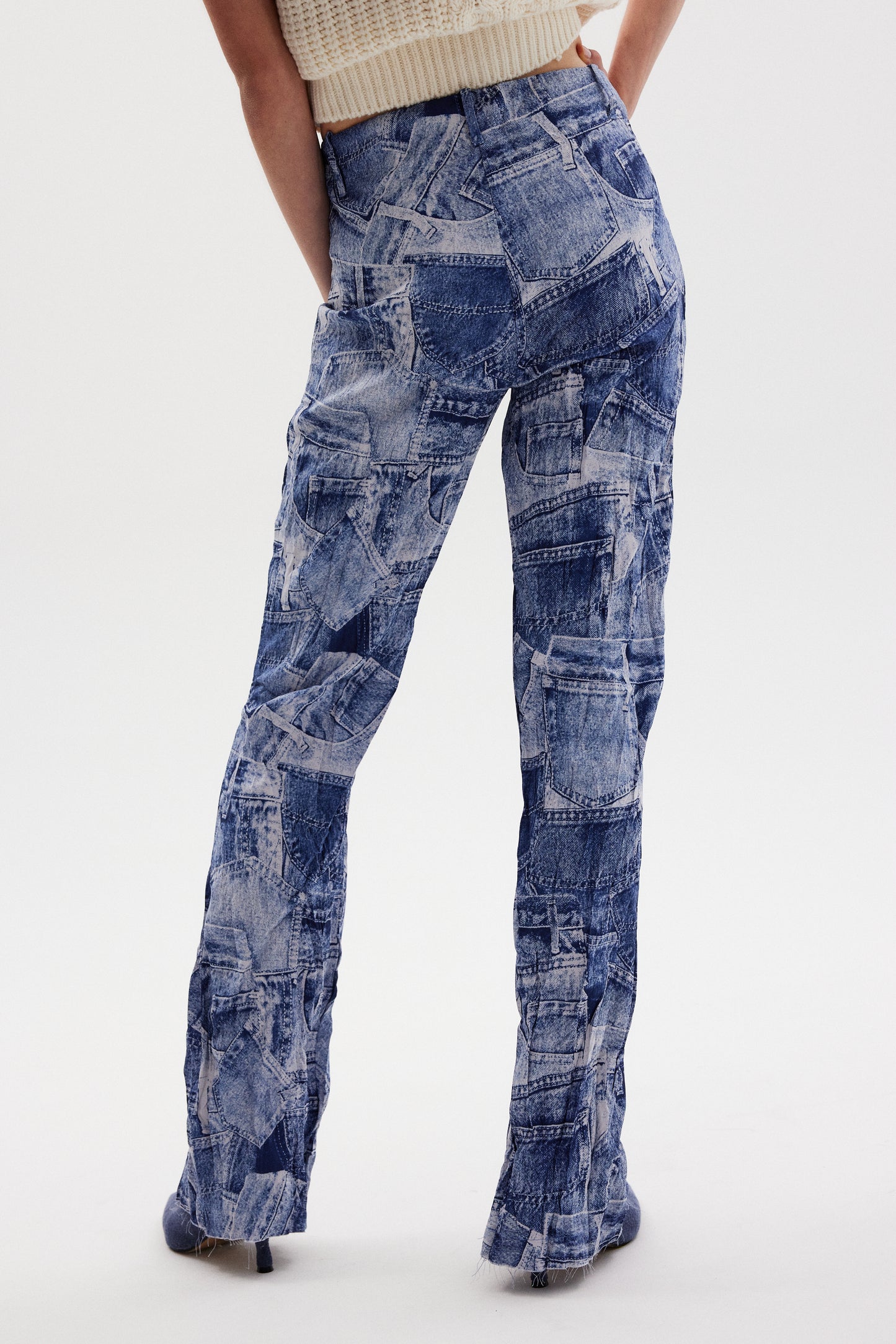 Jeanpocket Print Crinkle Pants, Denim Blue