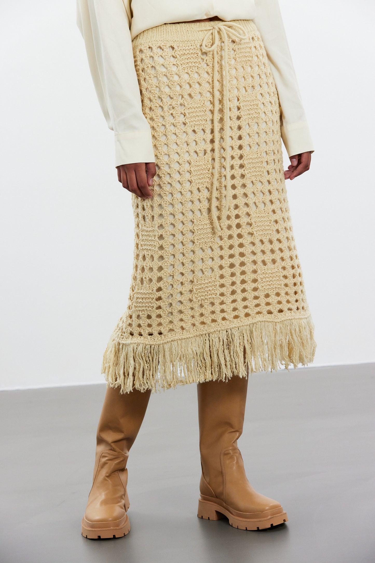 Crochet Knit Fringe Skirt, Shortbread