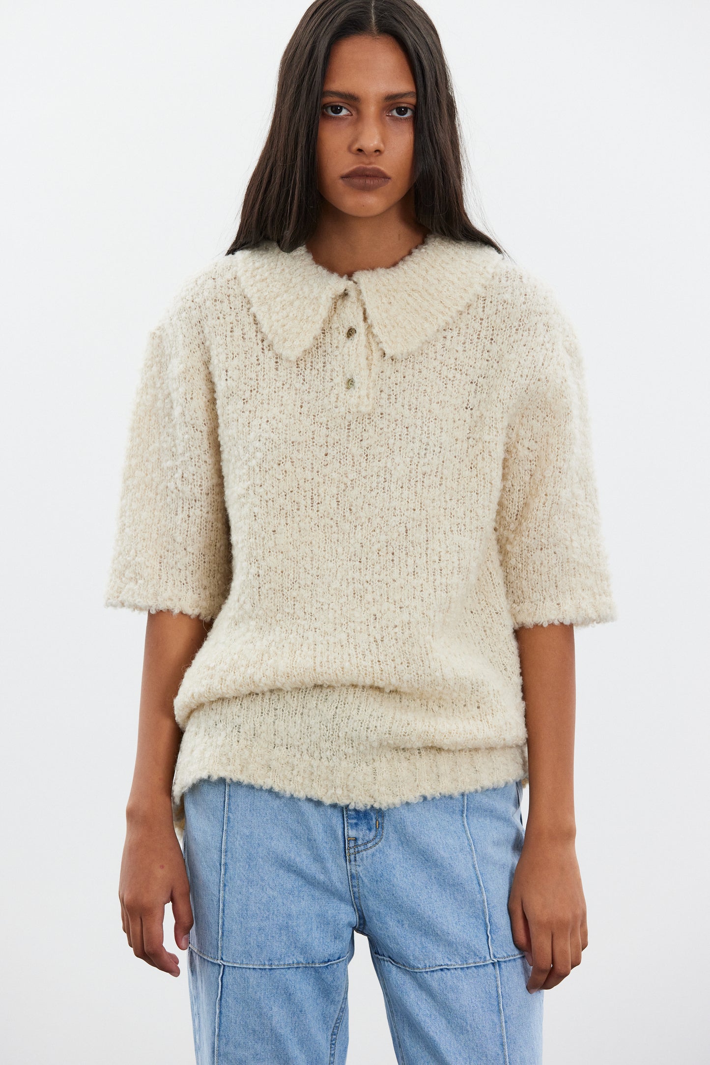 Wool & Alpaca Polo Knit Sweater, Parchment