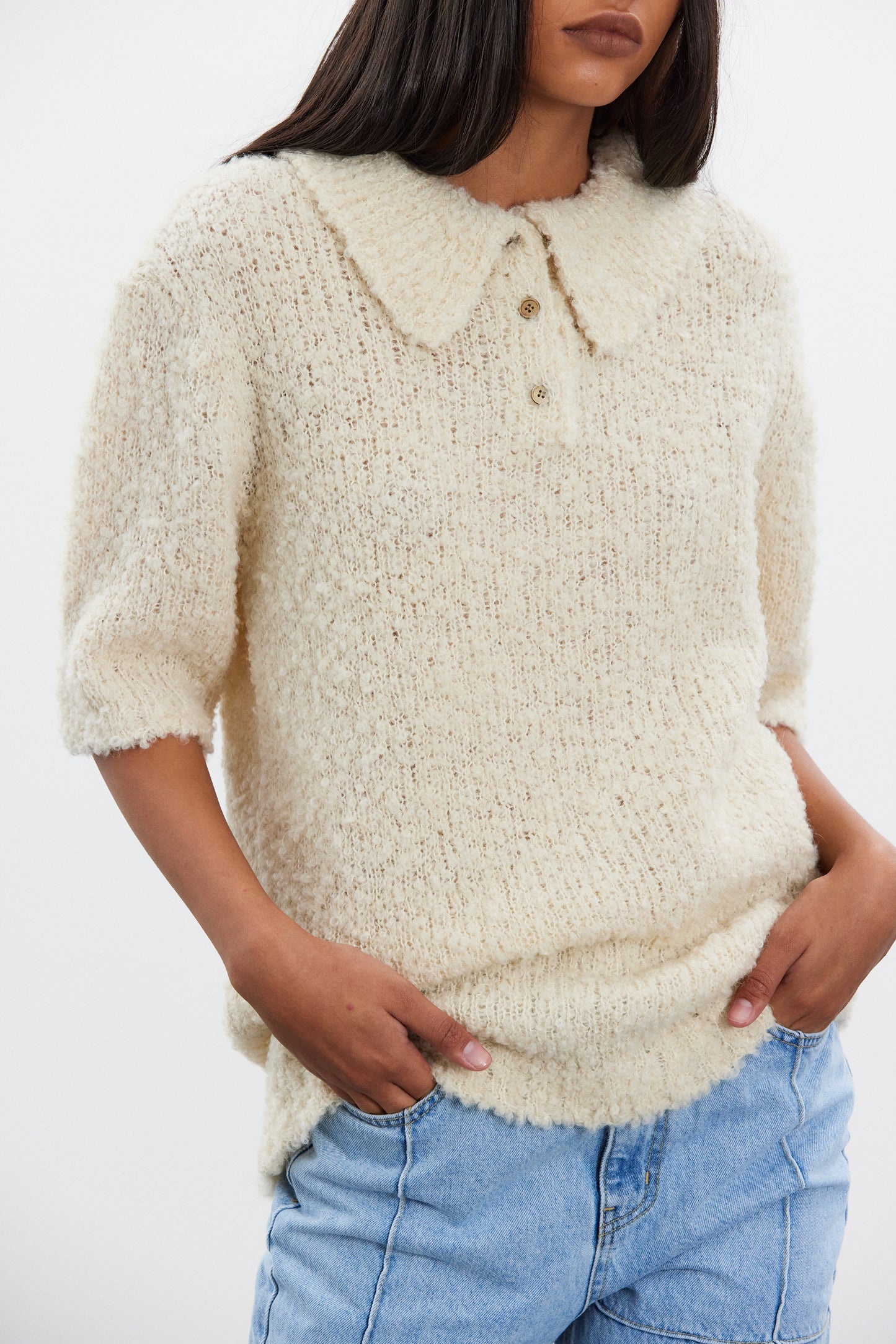 Wool & Alpaca Polo Knit Sweater, Parchment – SourceUnknown