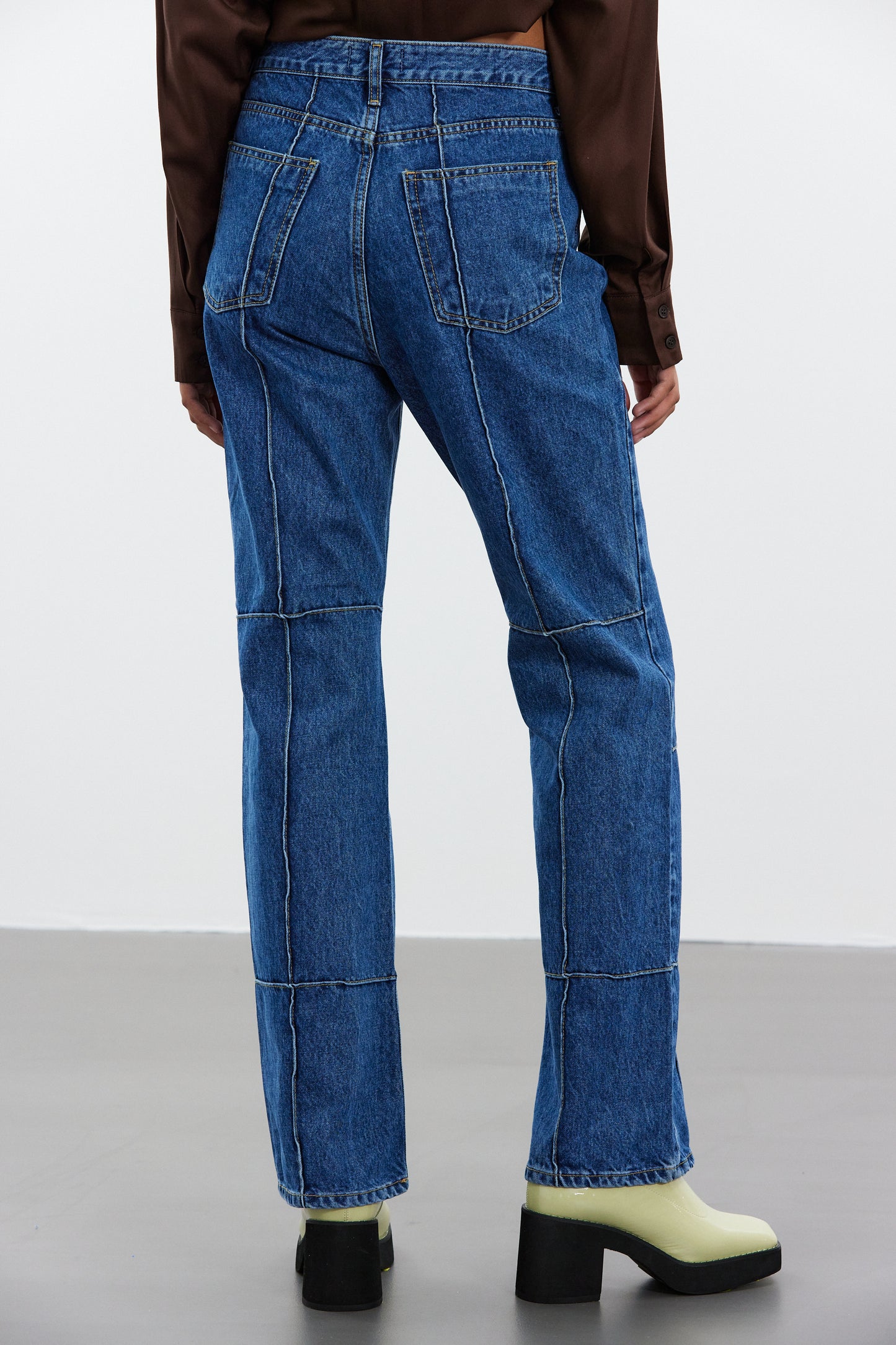 Stitch Paneled Line Jeans, Medium Blue