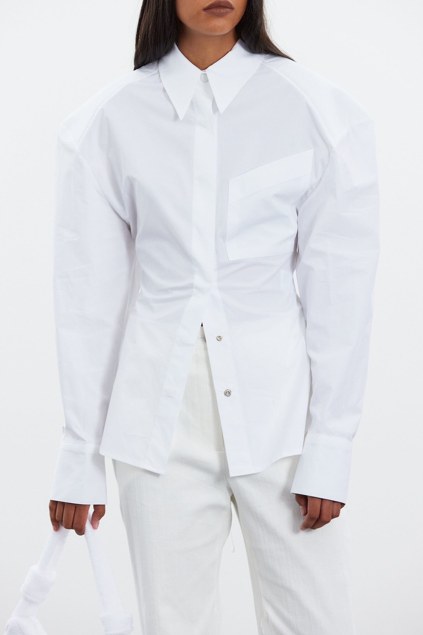 Oversized Backless Pad Shoulder Shirt, White