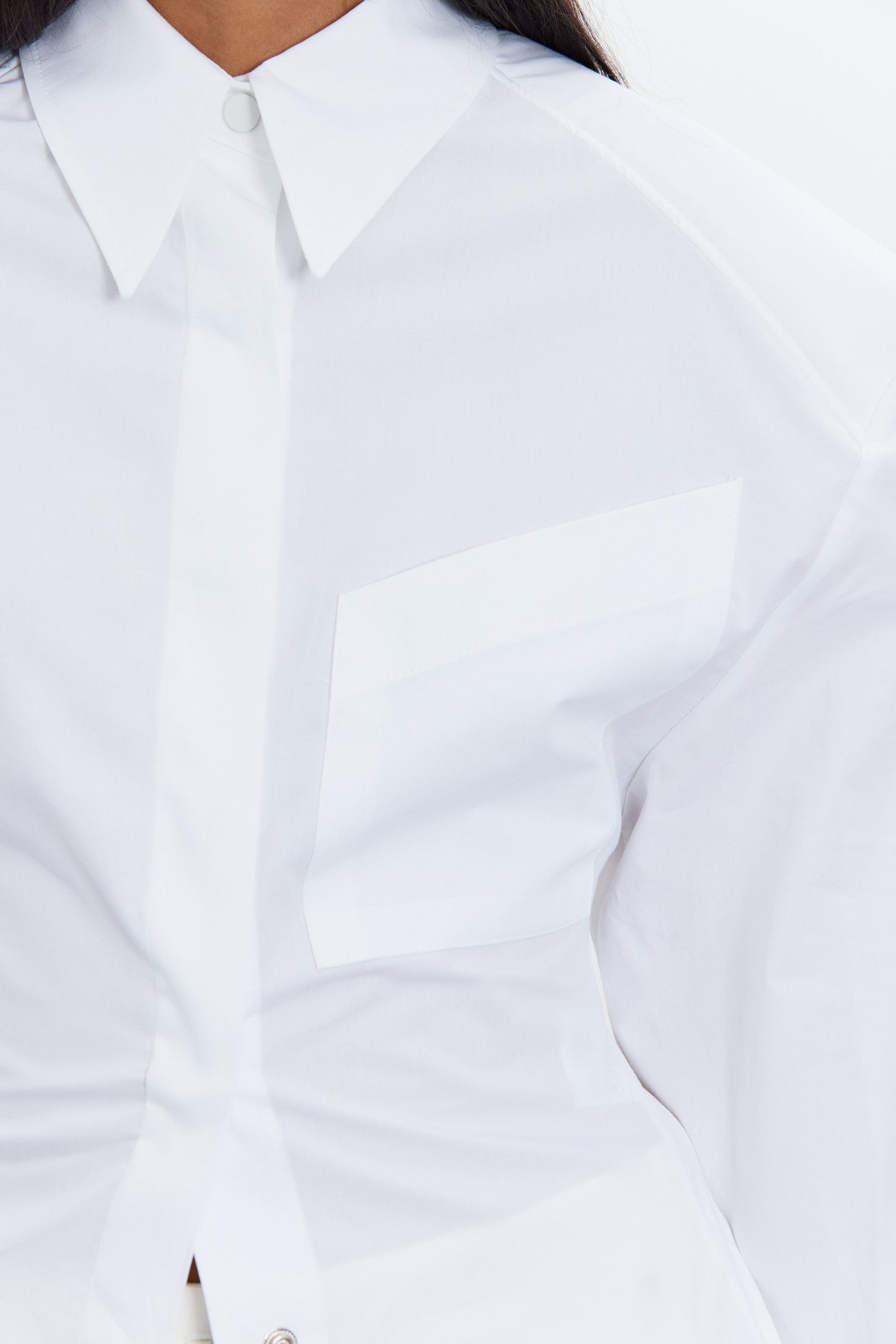 Oversized Backless Pad Shoulder Shirt, White