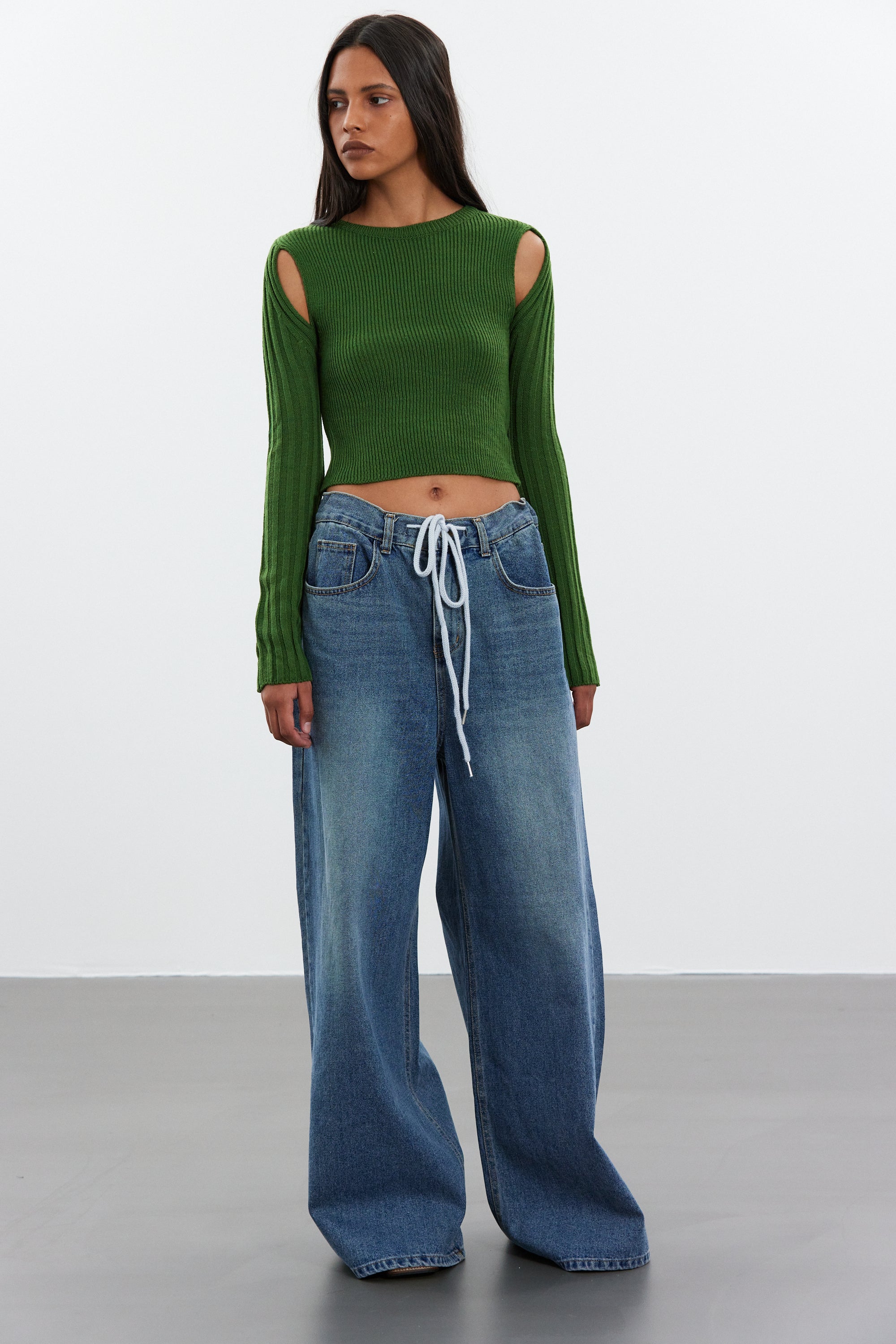 Drawstring wide clearance leg jeans