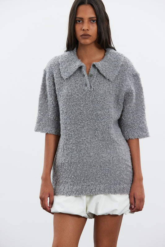 Wool & Alpaca Polo Knit Sweater, Heather Grey