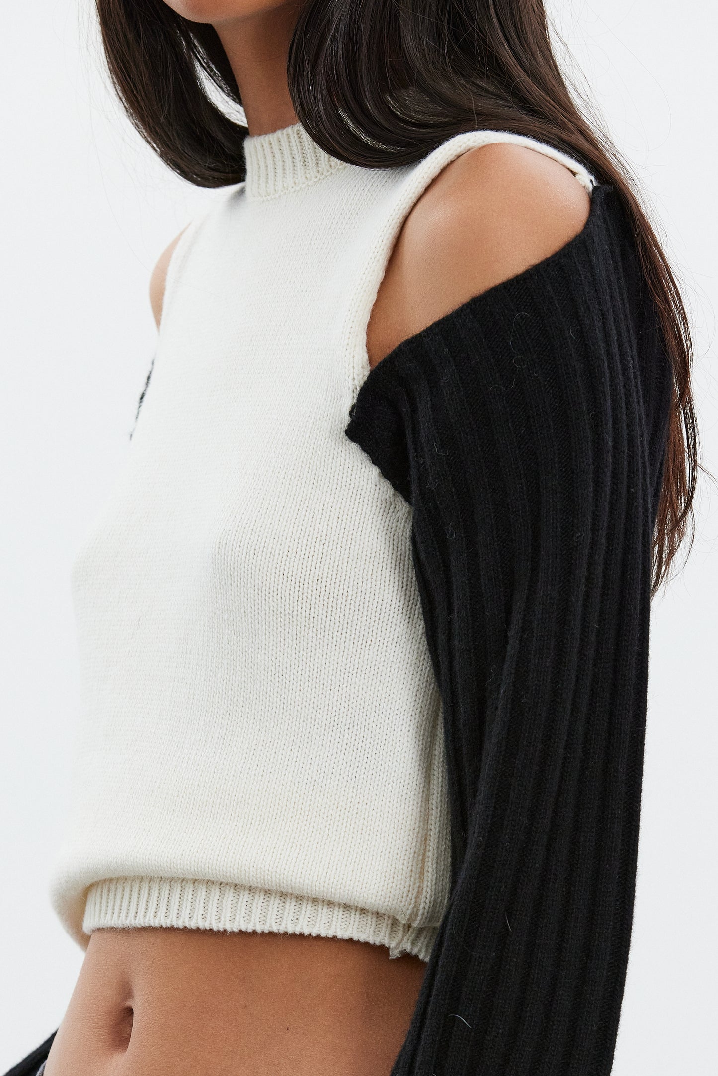 Cold Shoulder Rib Knit, Black & White