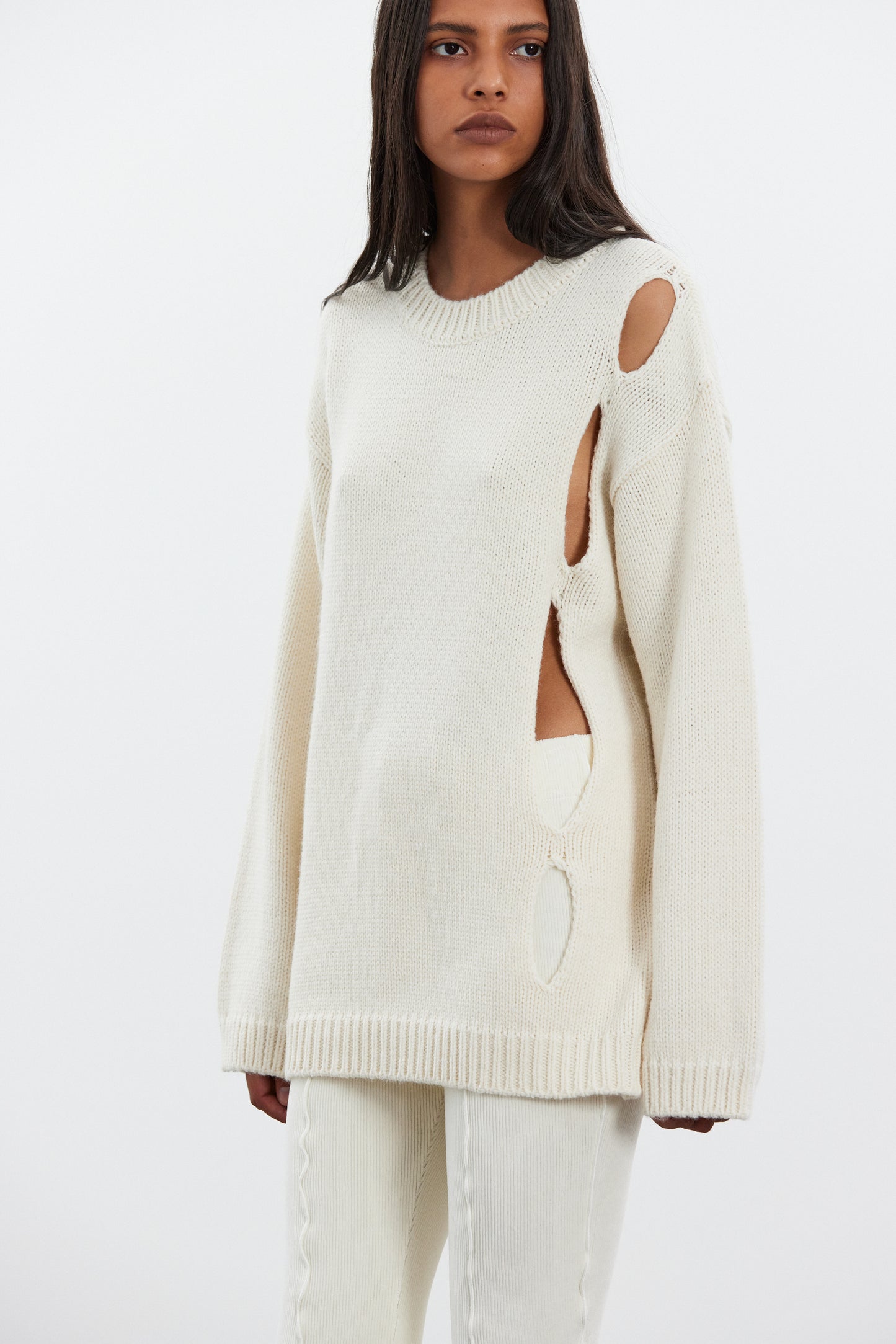 Diagonal Cut-Out Sweater, Cornsilk