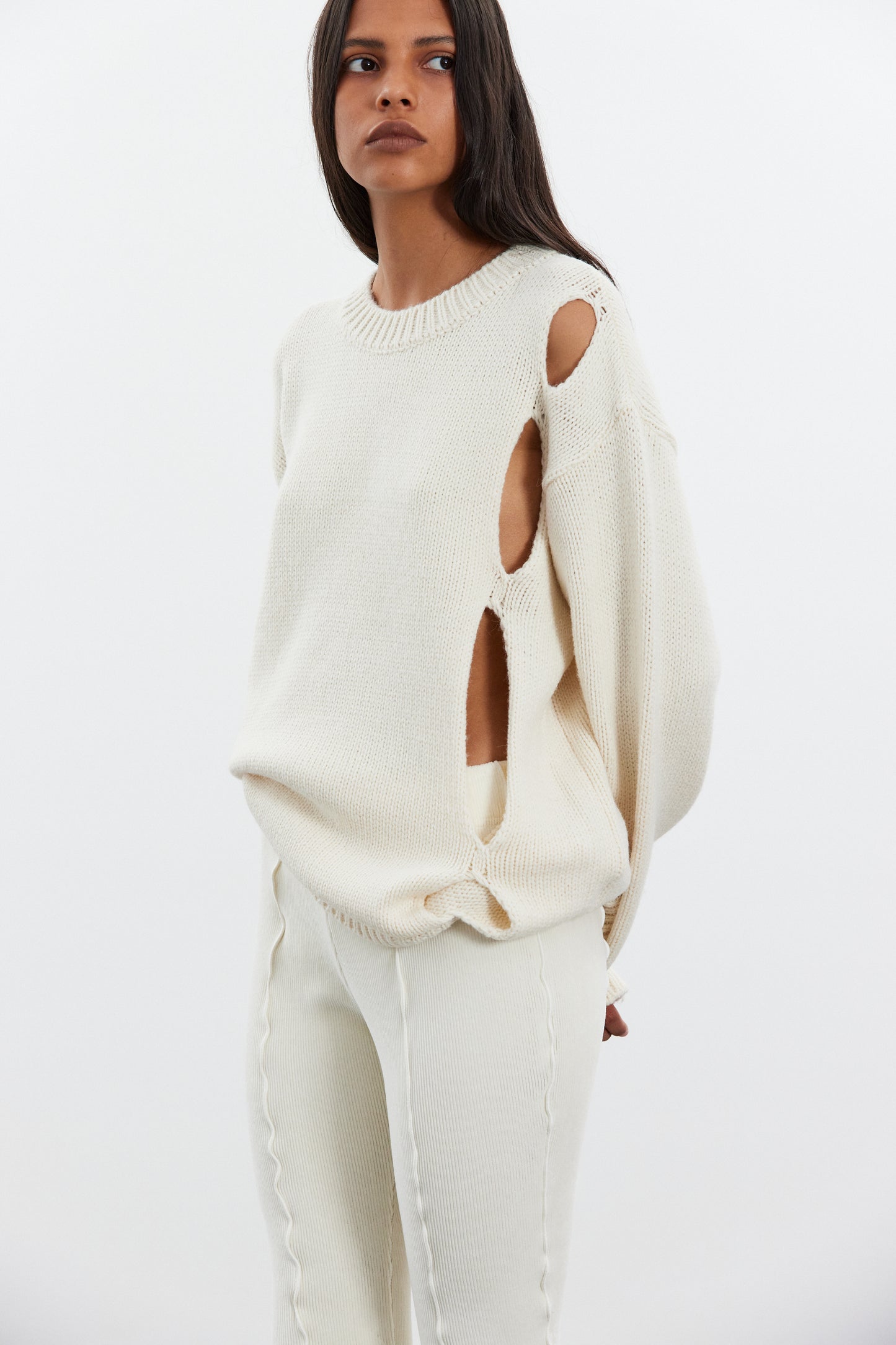Diagonal Cut-Out Sweater, Cornsilk