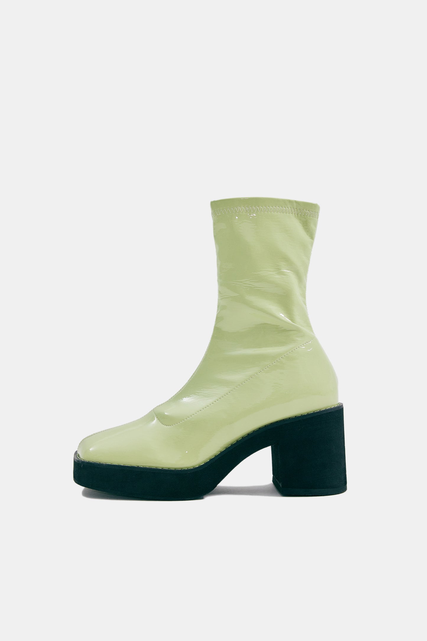 Patent Platform Ankle Boots, Green Tea