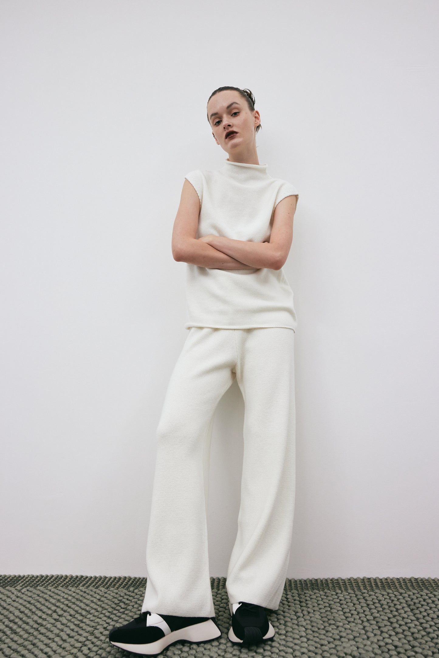 Cashmere Blend Knit Pants, Ceramic White