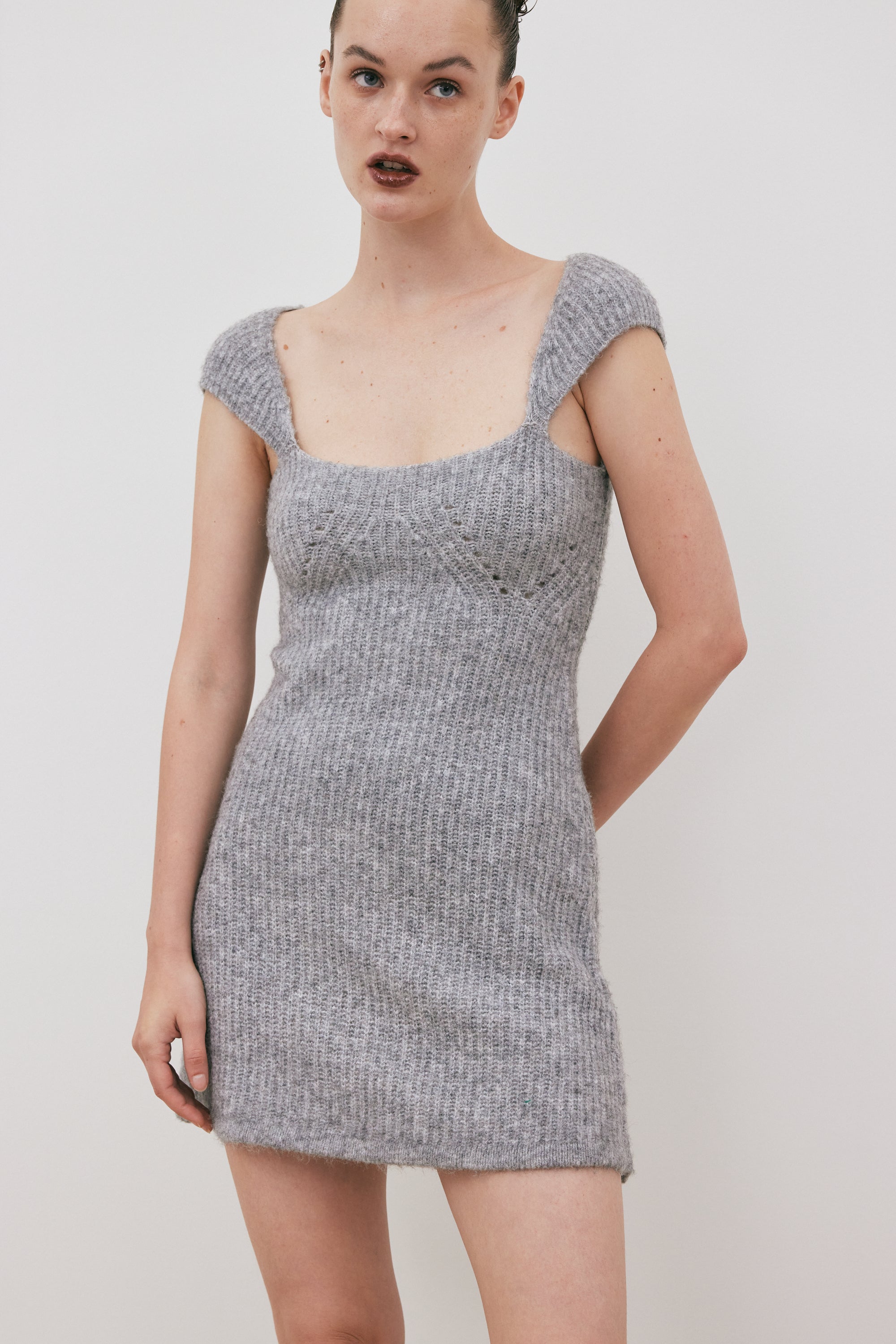 Cap Sleeve Knit Dress, Cloud Grey SourceUnknown