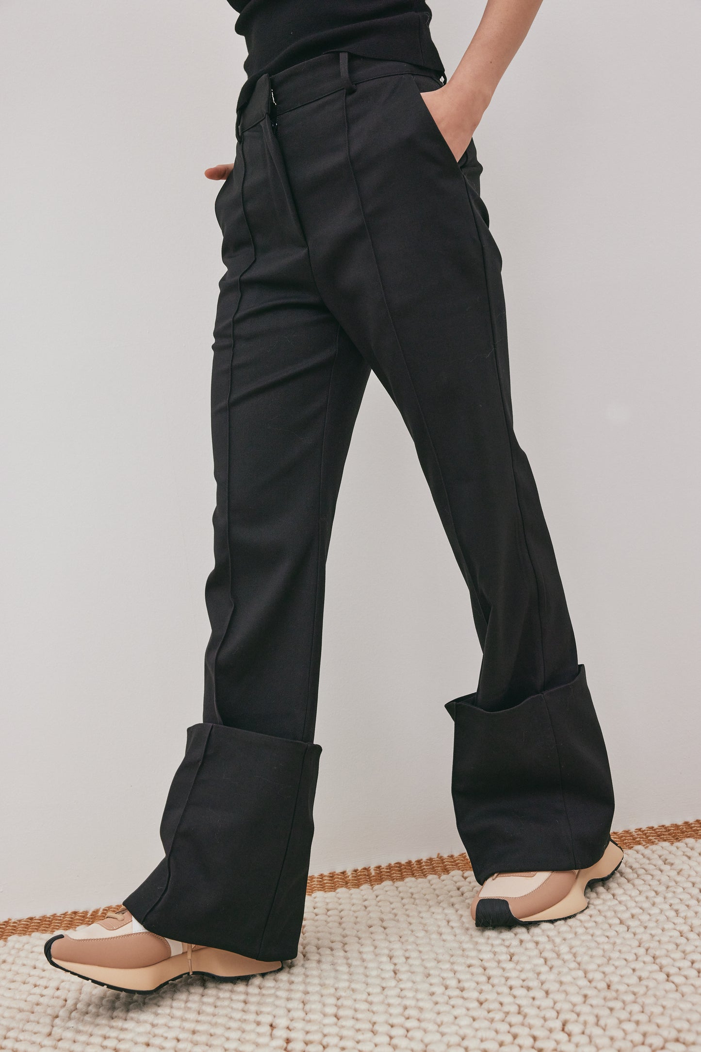 Wide Turn Up Trousers, Black