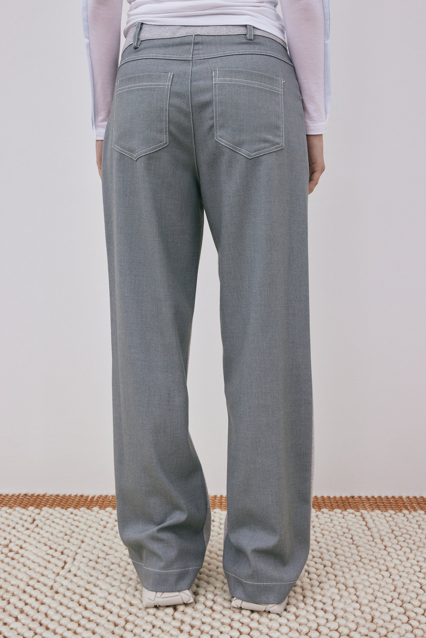 Bicolor Ponte Trousers, Melange Grey & Ash Grey