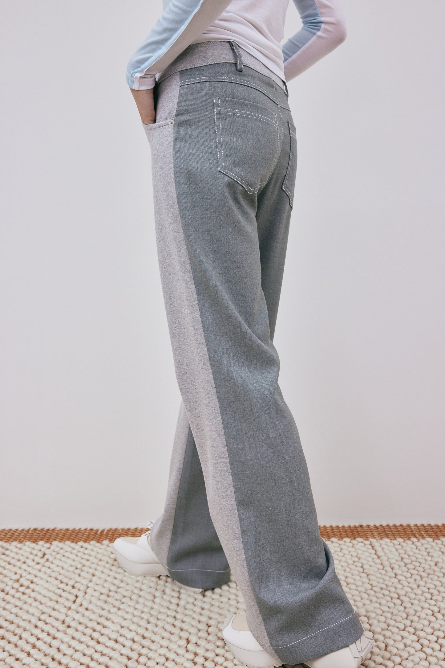 Bicolor Ponte Trousers, Melange Grey & Ash Grey