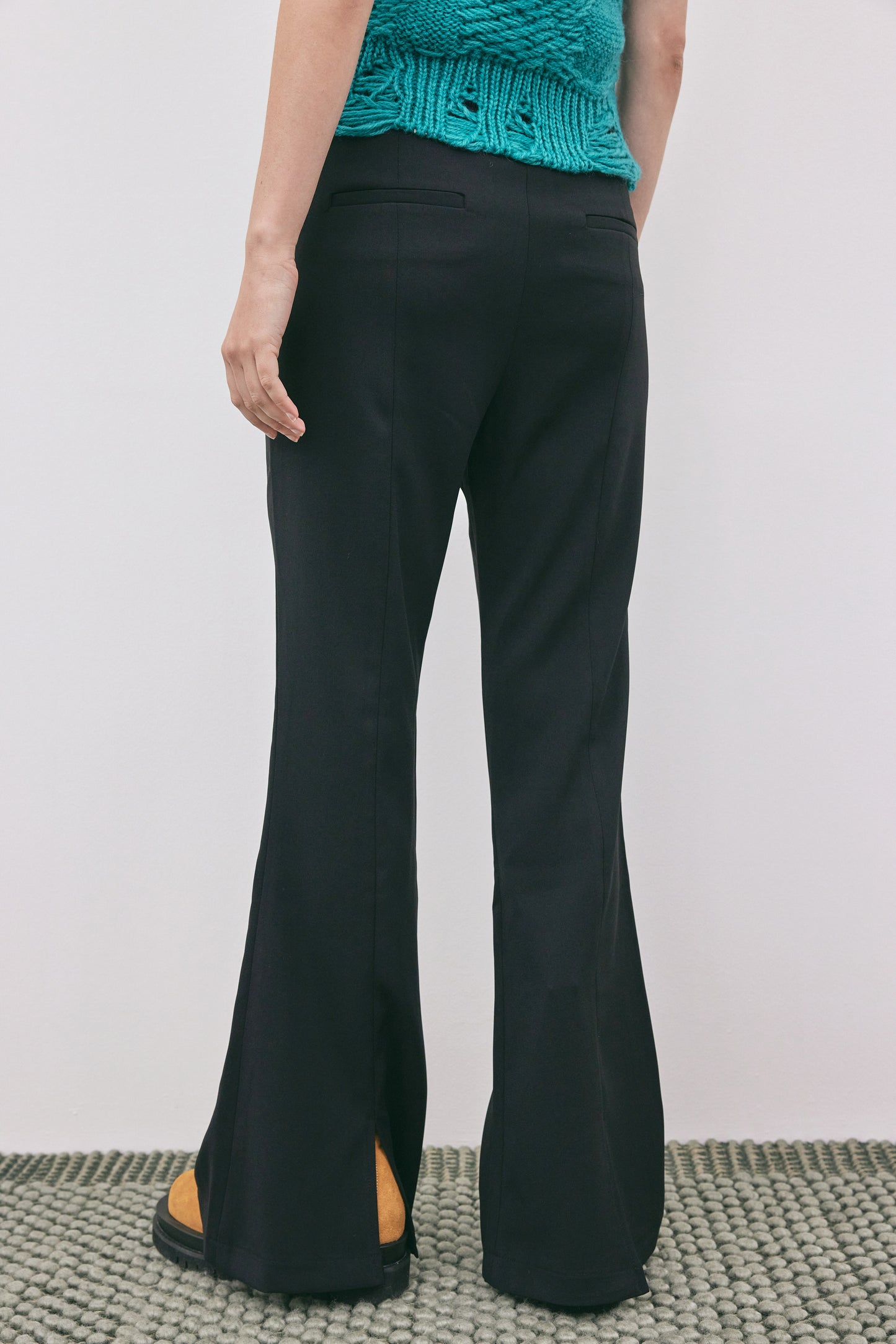 Back Slit Flare Suiting Trousers, Black