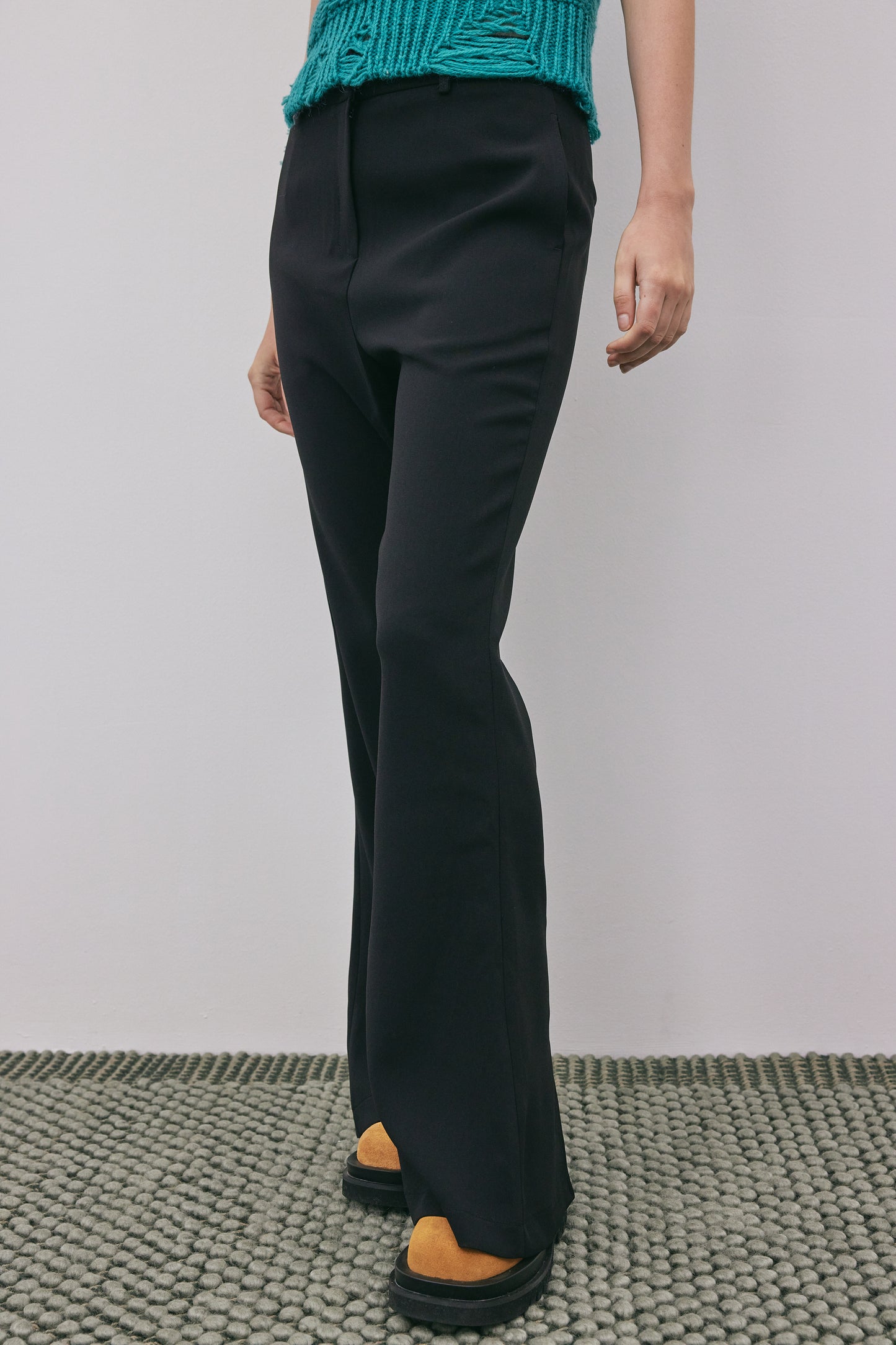Back Slit Flare Suiting Trousers, Black