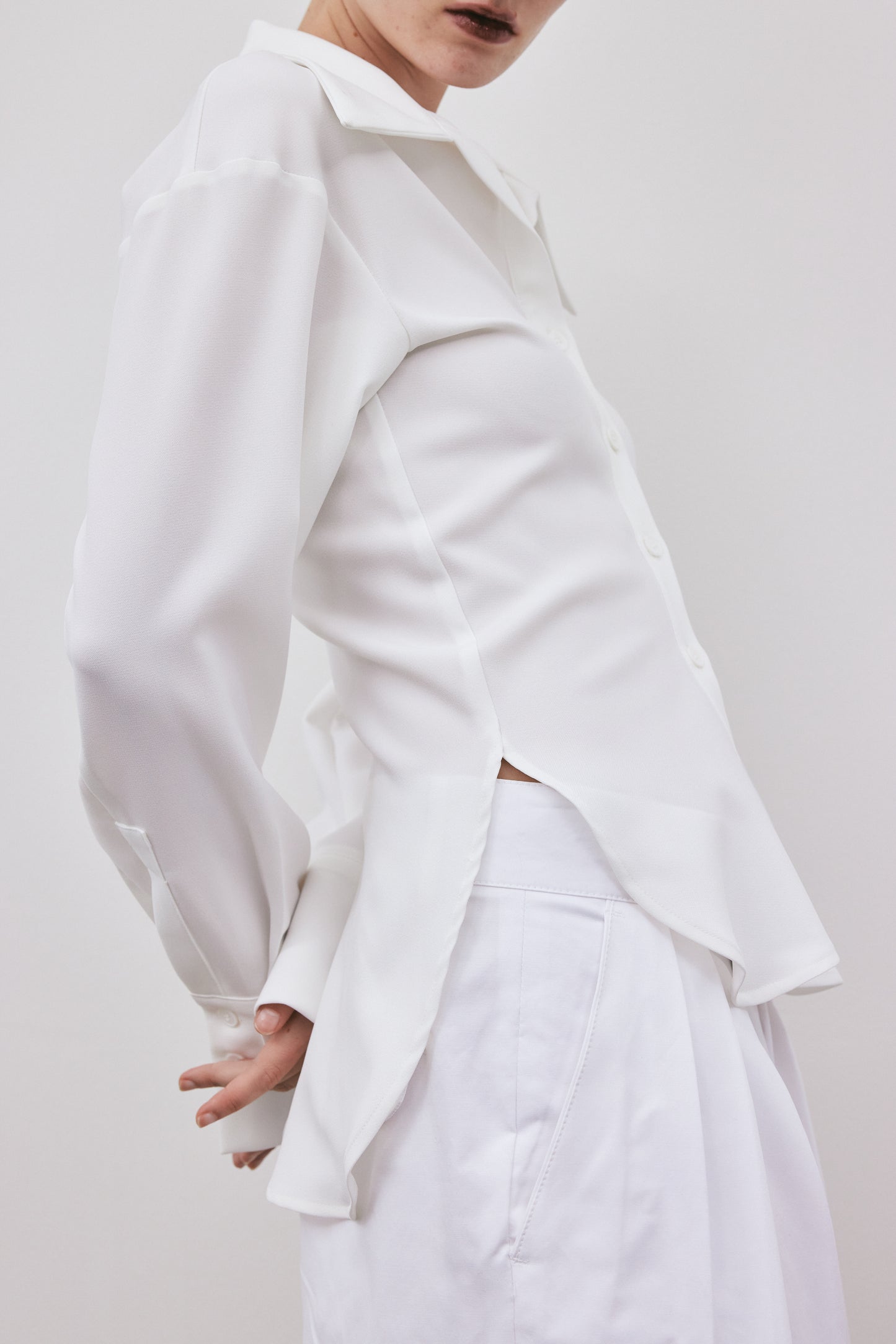 Wide Spread Collar Shirt Blouse, White