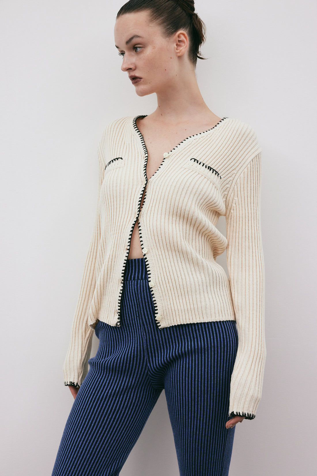 Rib Stitch Cardigan, Cream – SourceUnknown