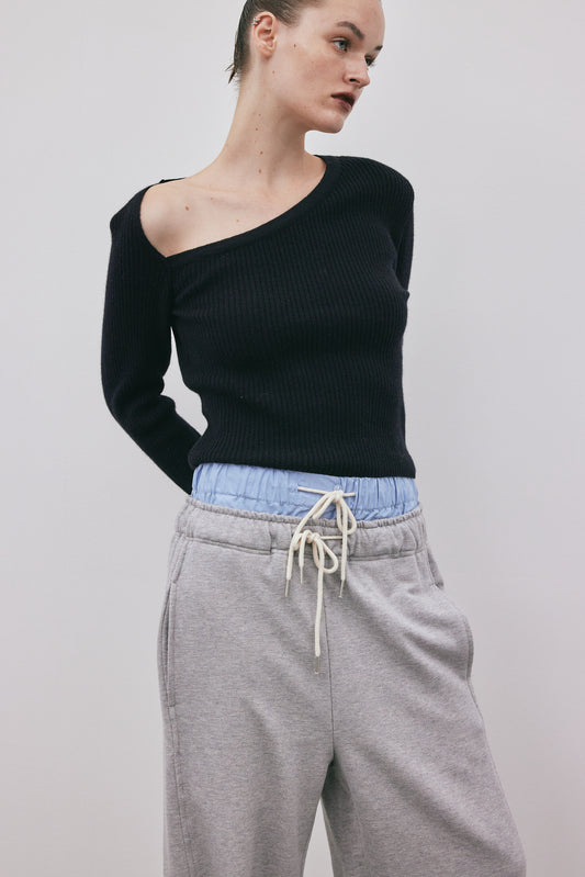 Asymmetric Collar Cashmere Knit, Black