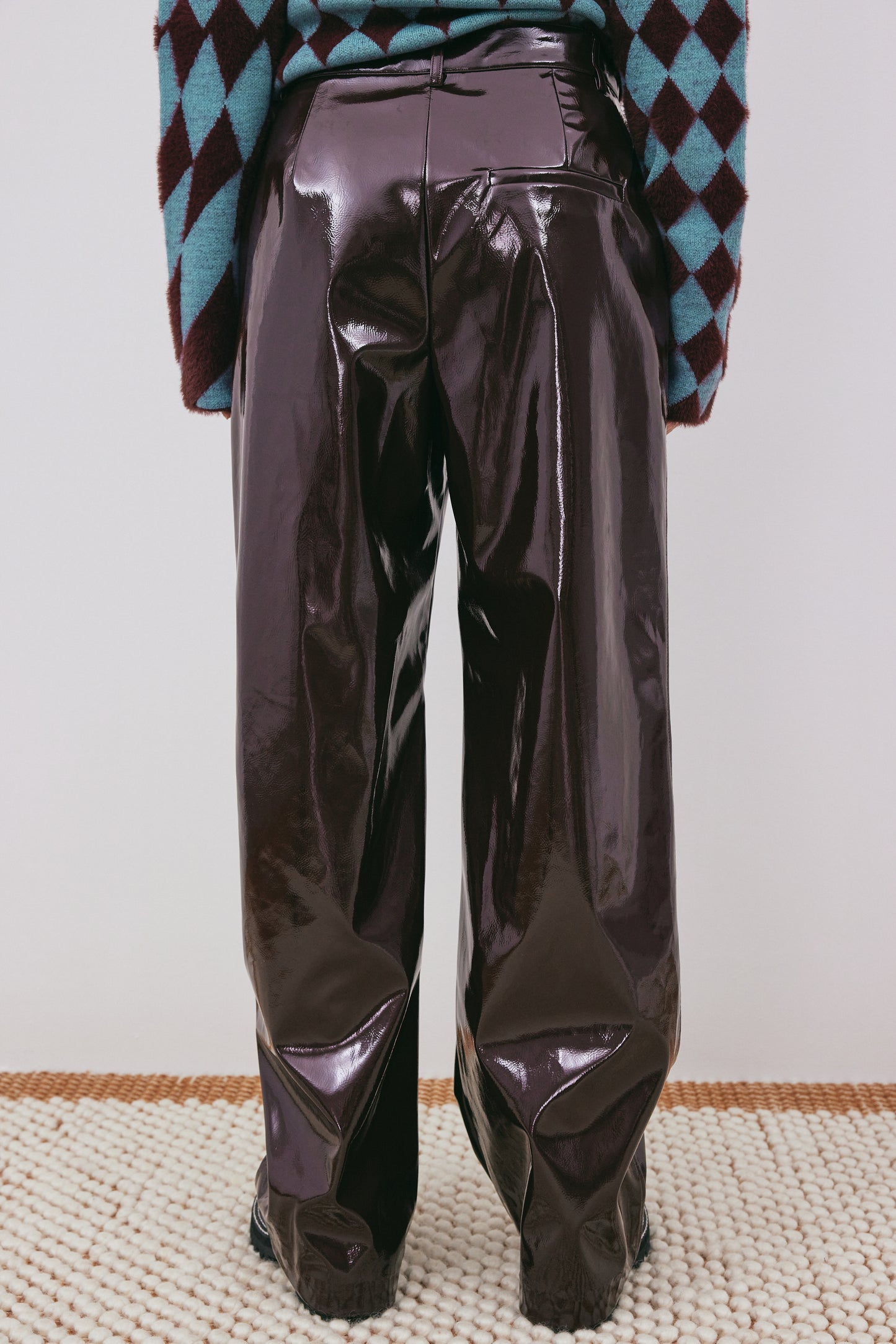 Glossy Eco Leather Trousers, Wine