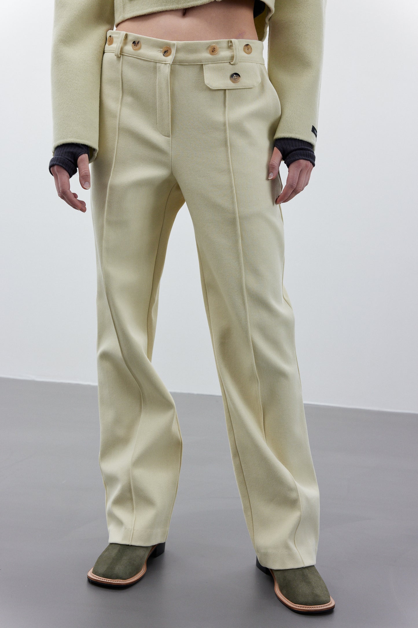 Buttoned Straight Trousers, Melon