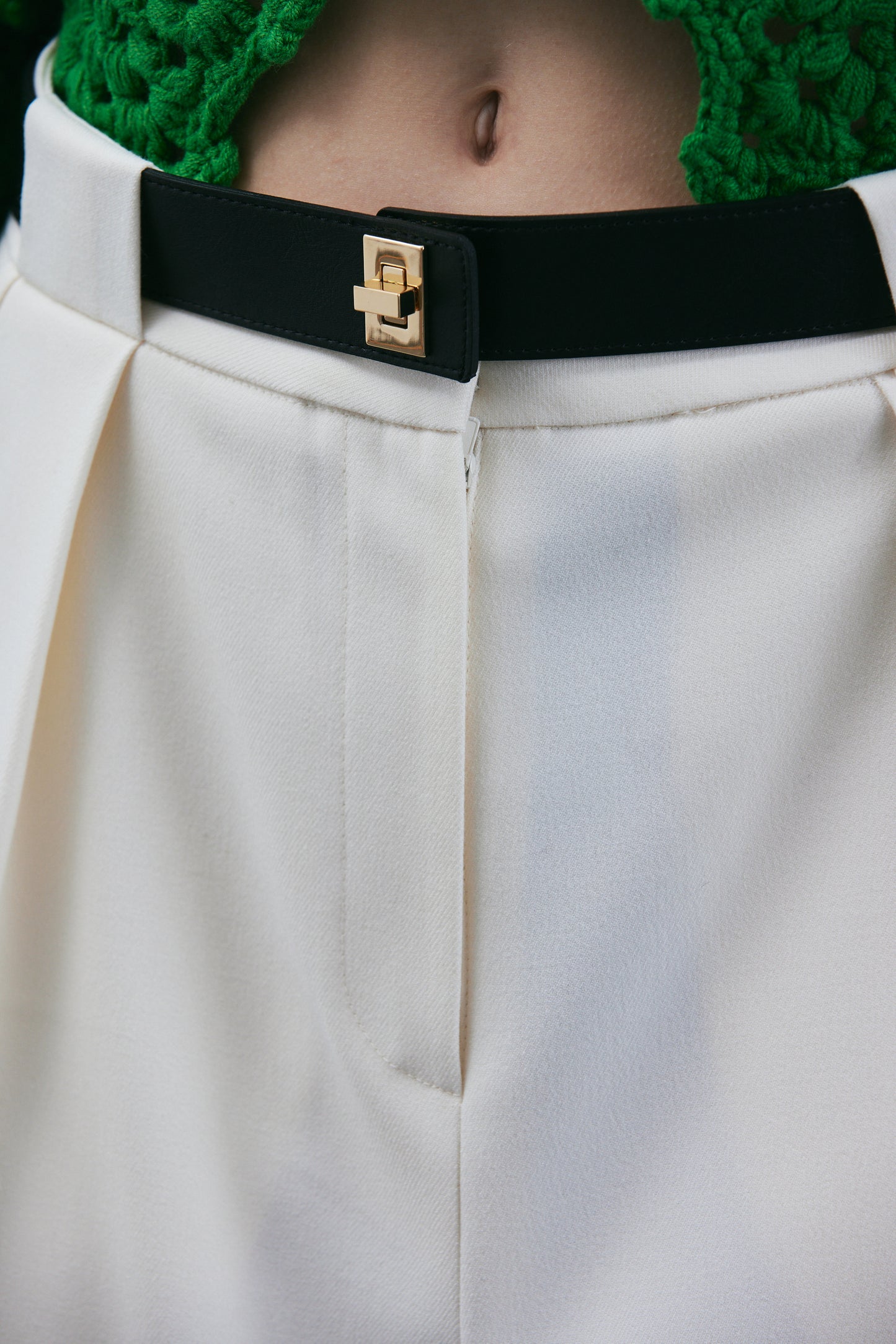 Lock Belted Wide Tapered Trousers, Parchment