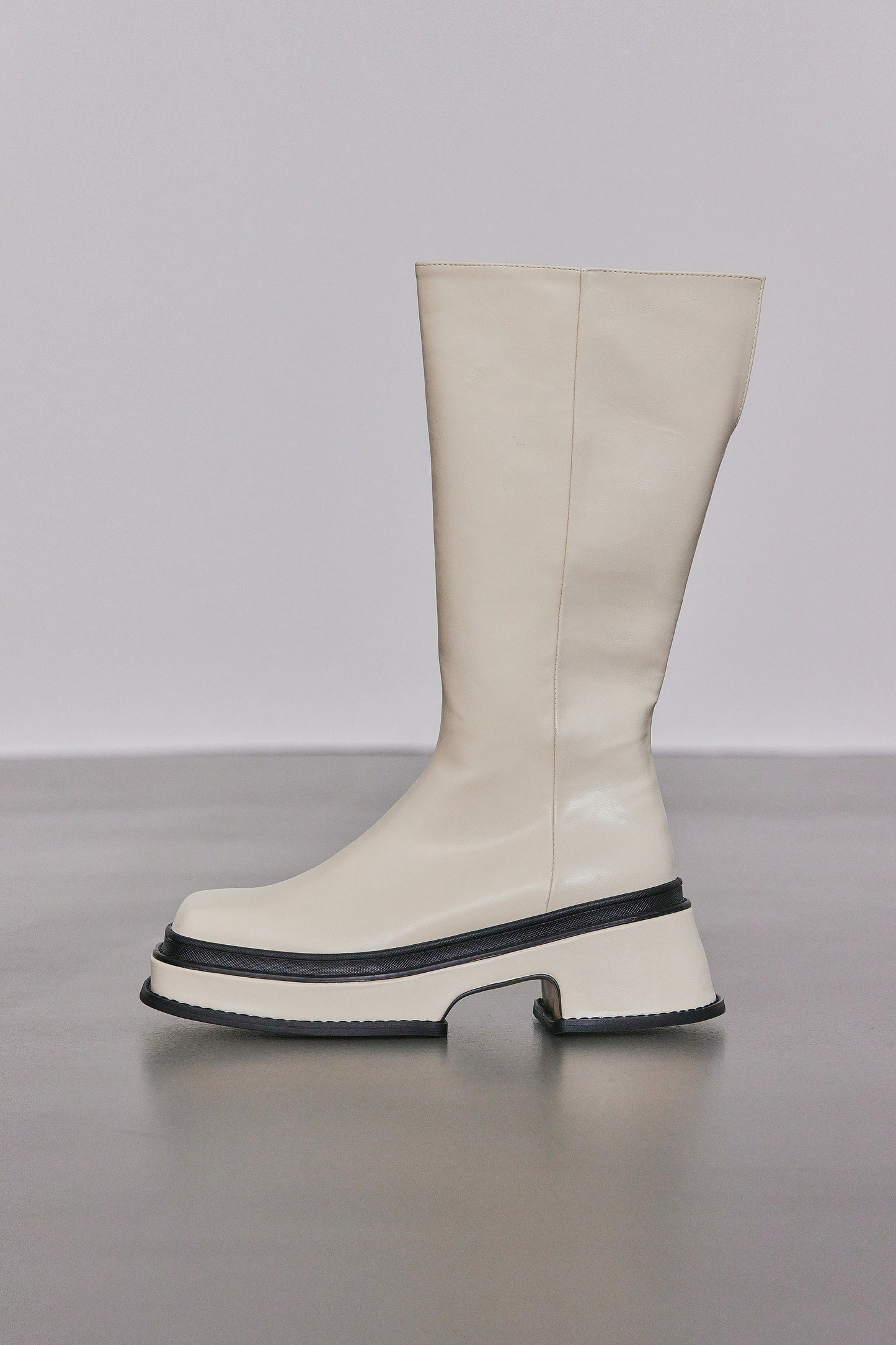 Bicolor Tall Boots, Ivory