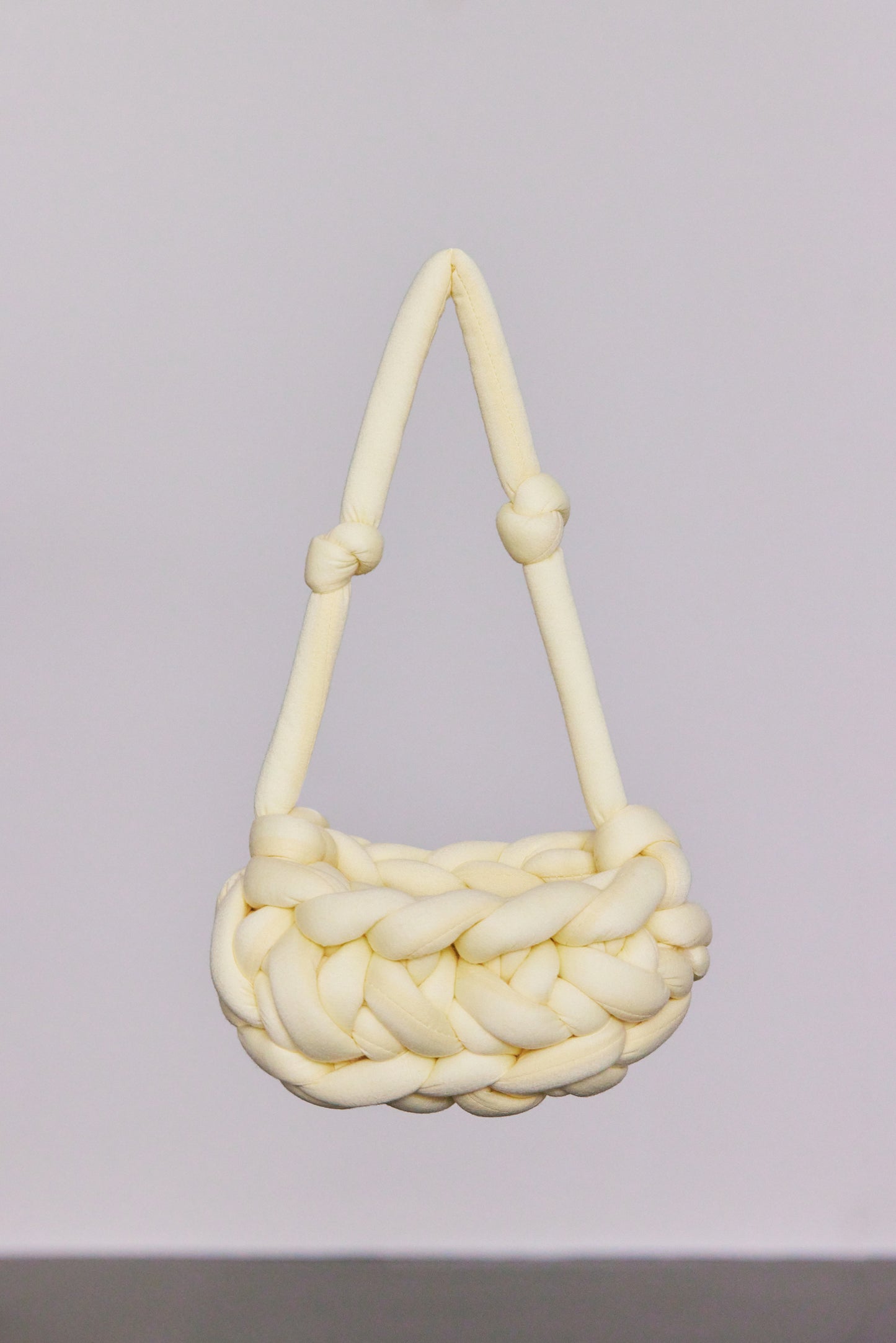 Oval Knitted Basket Bag, Lemon