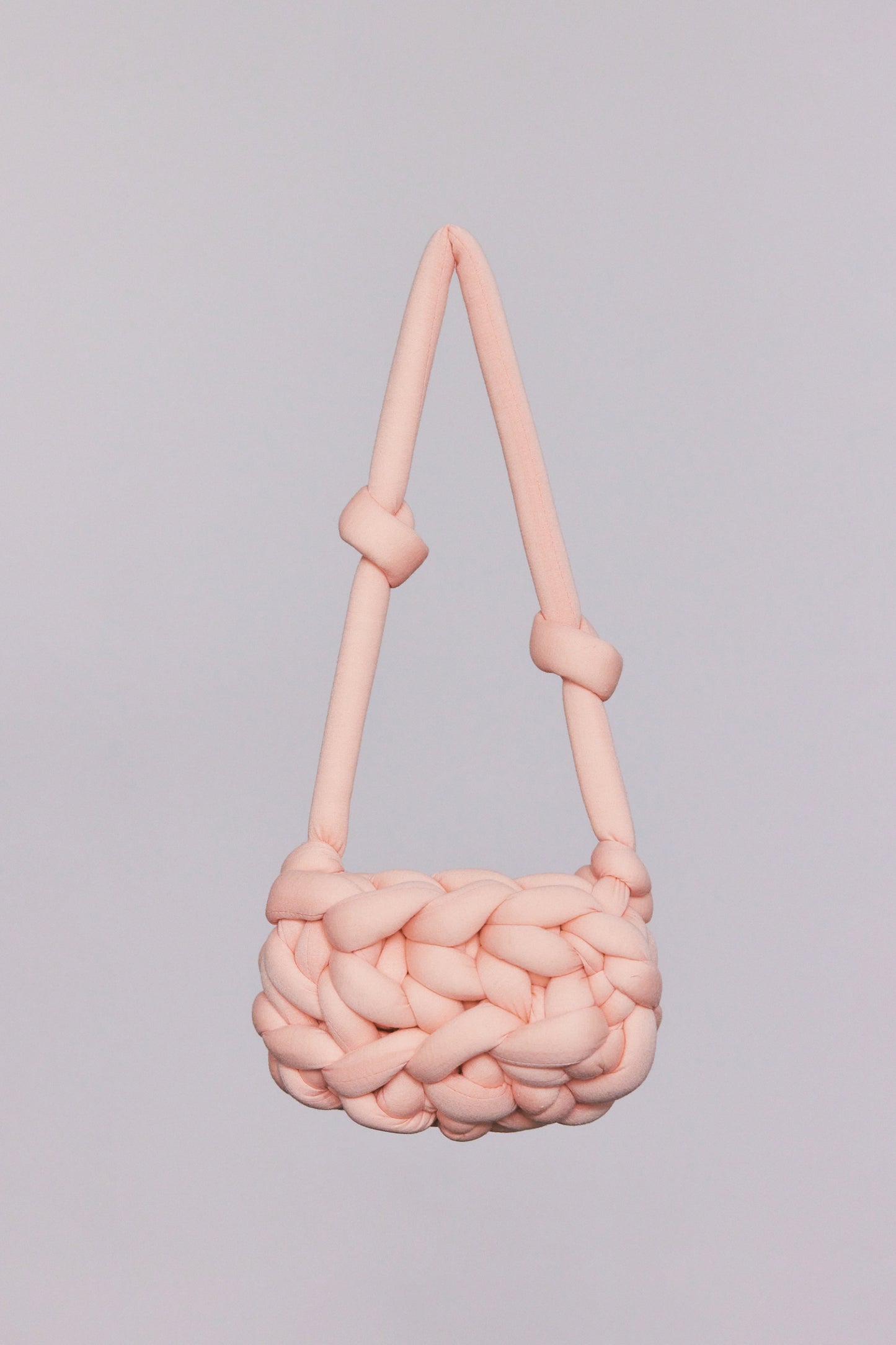 Oval Knitted Basket Bag, Dusty Pink