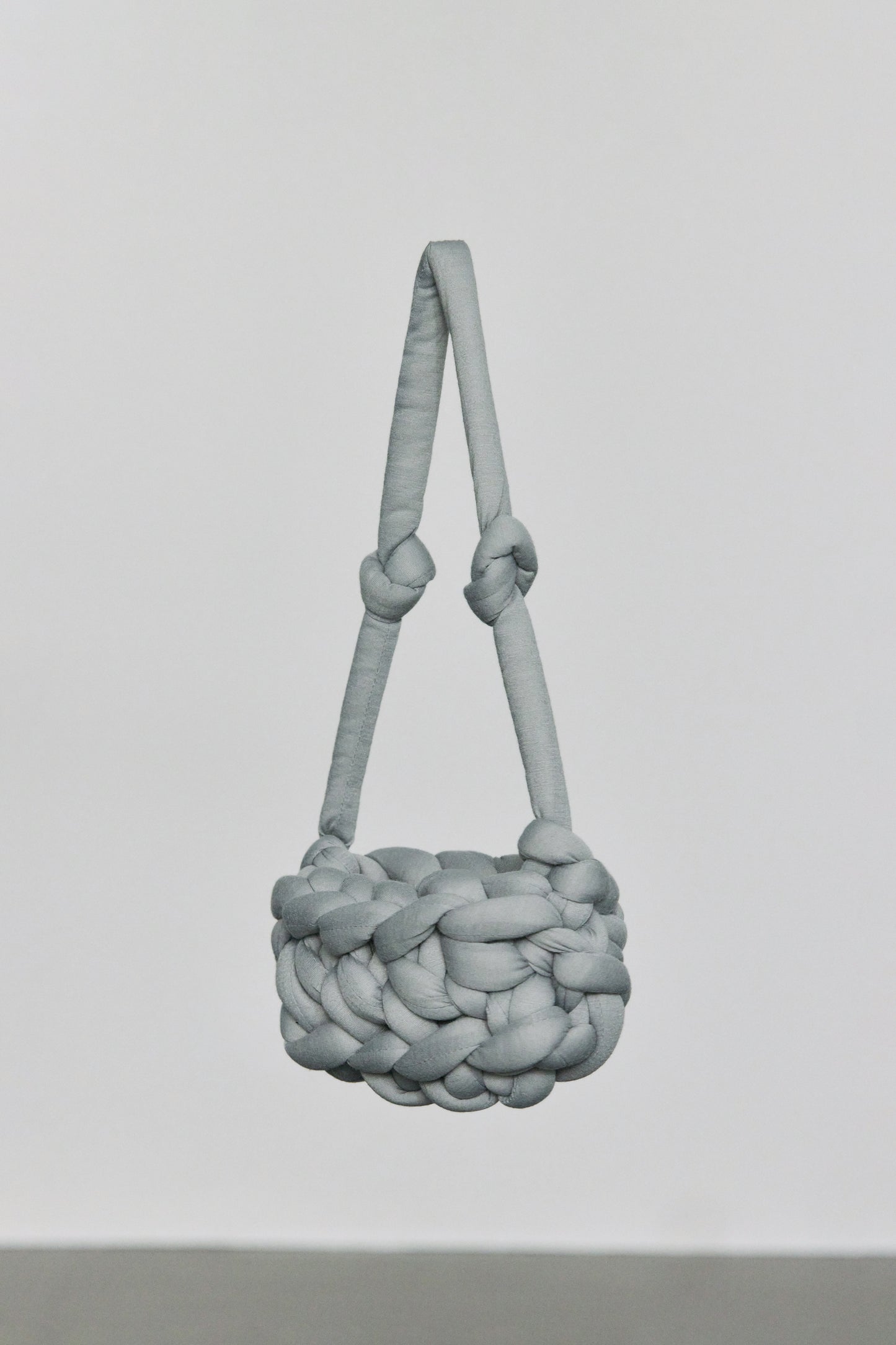 Oval Knitted Basket Bag, Pewter