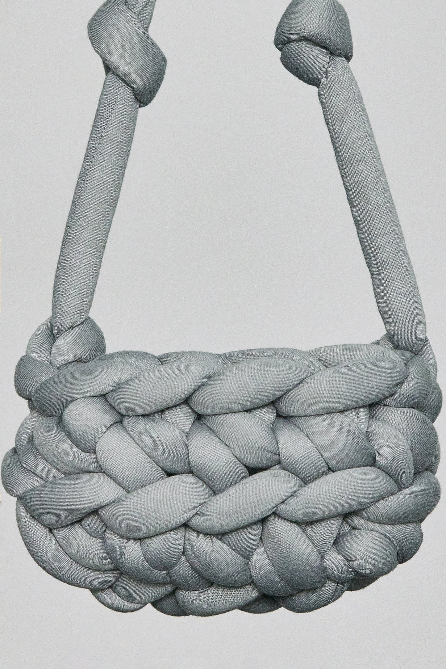 Oval Knitted Basket Bag, Pewter