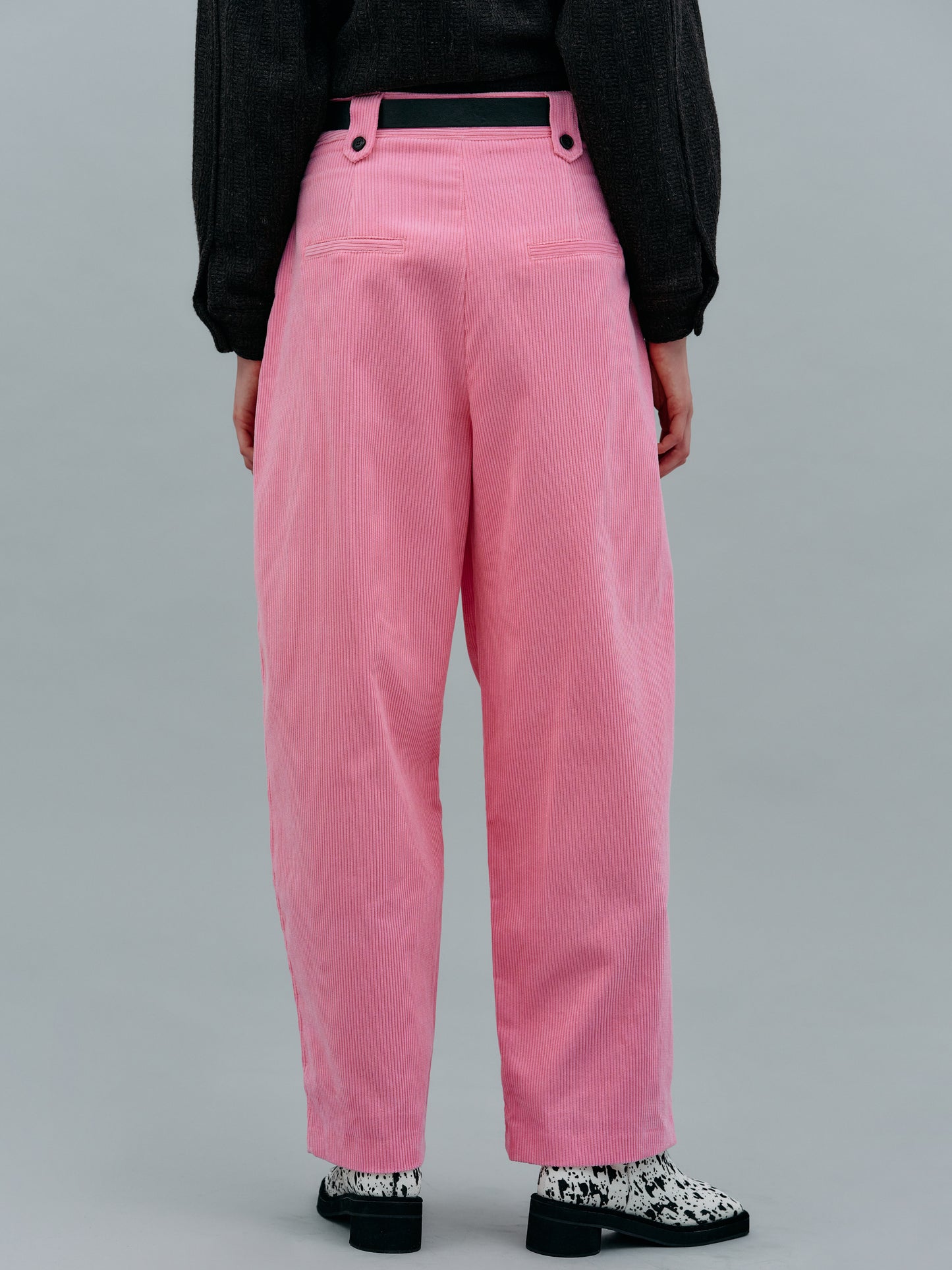 Double Pleat Belted Corduroy Pants, Pink