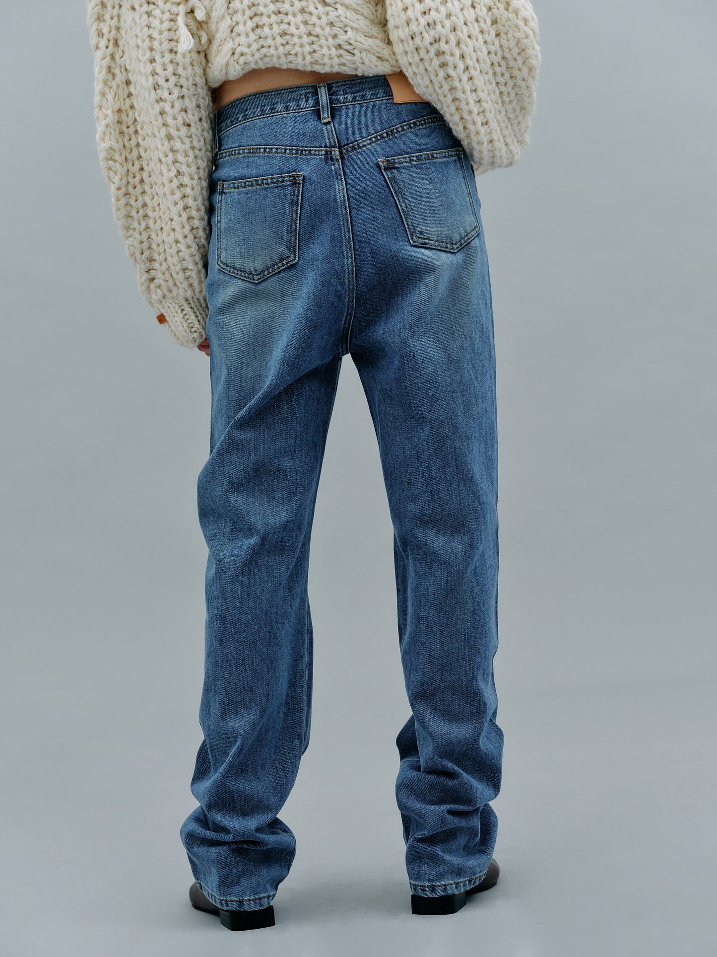 Bias Stitch Long Jeans, Medium Blue
