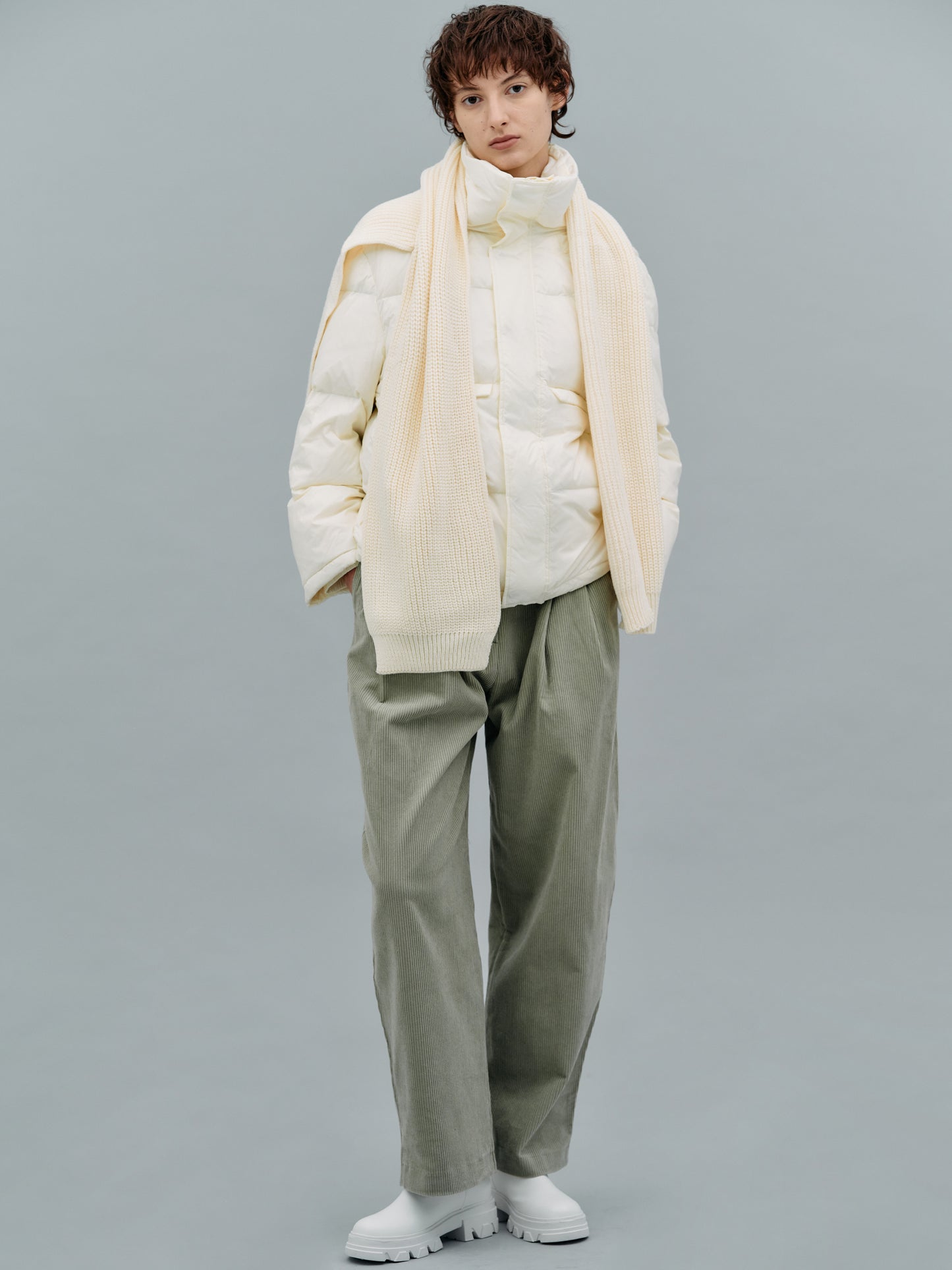Muffler Hood Puffer Jacket, Ivory