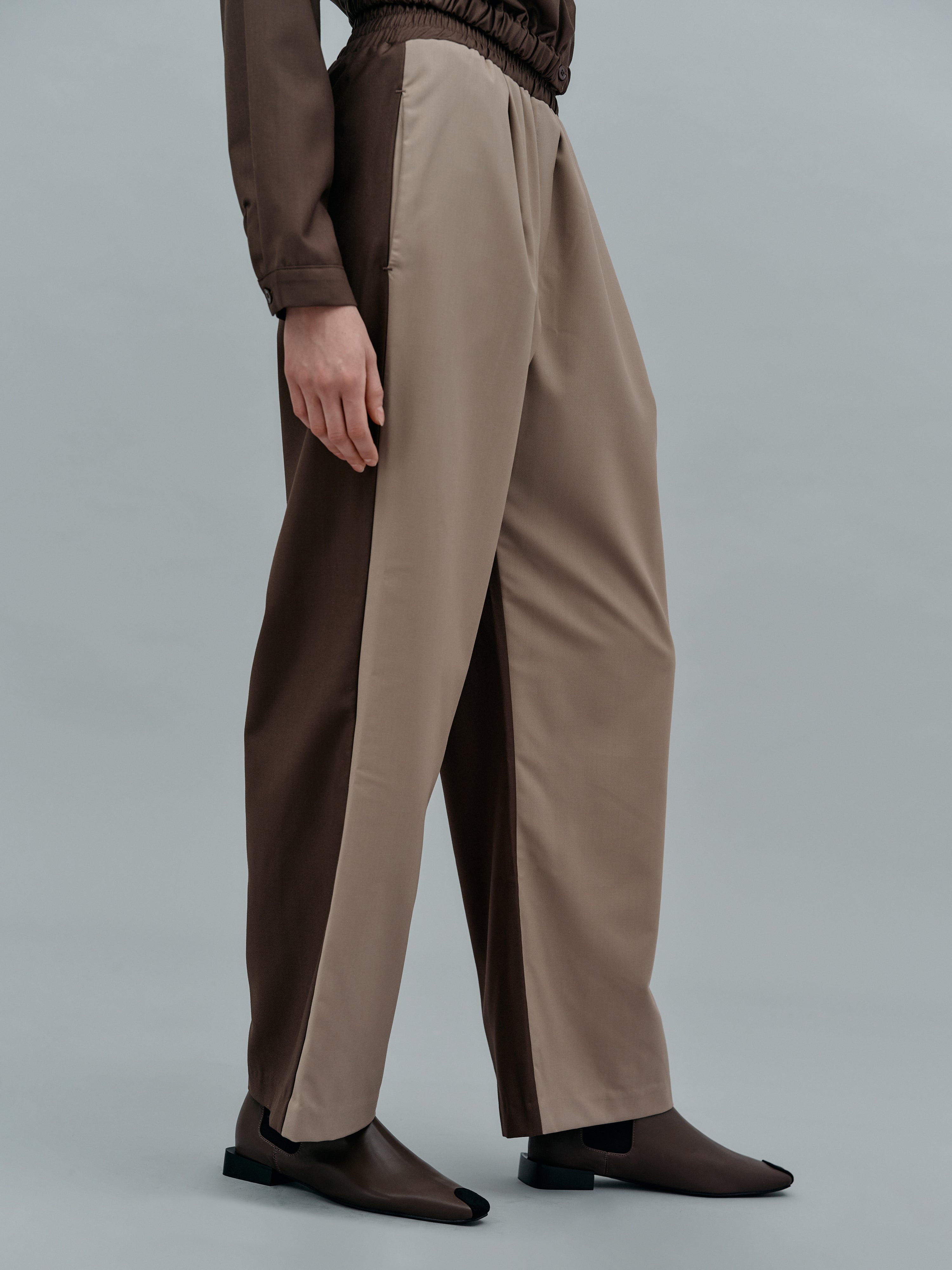 Bicolor Track Pants, Ecru & Hickory