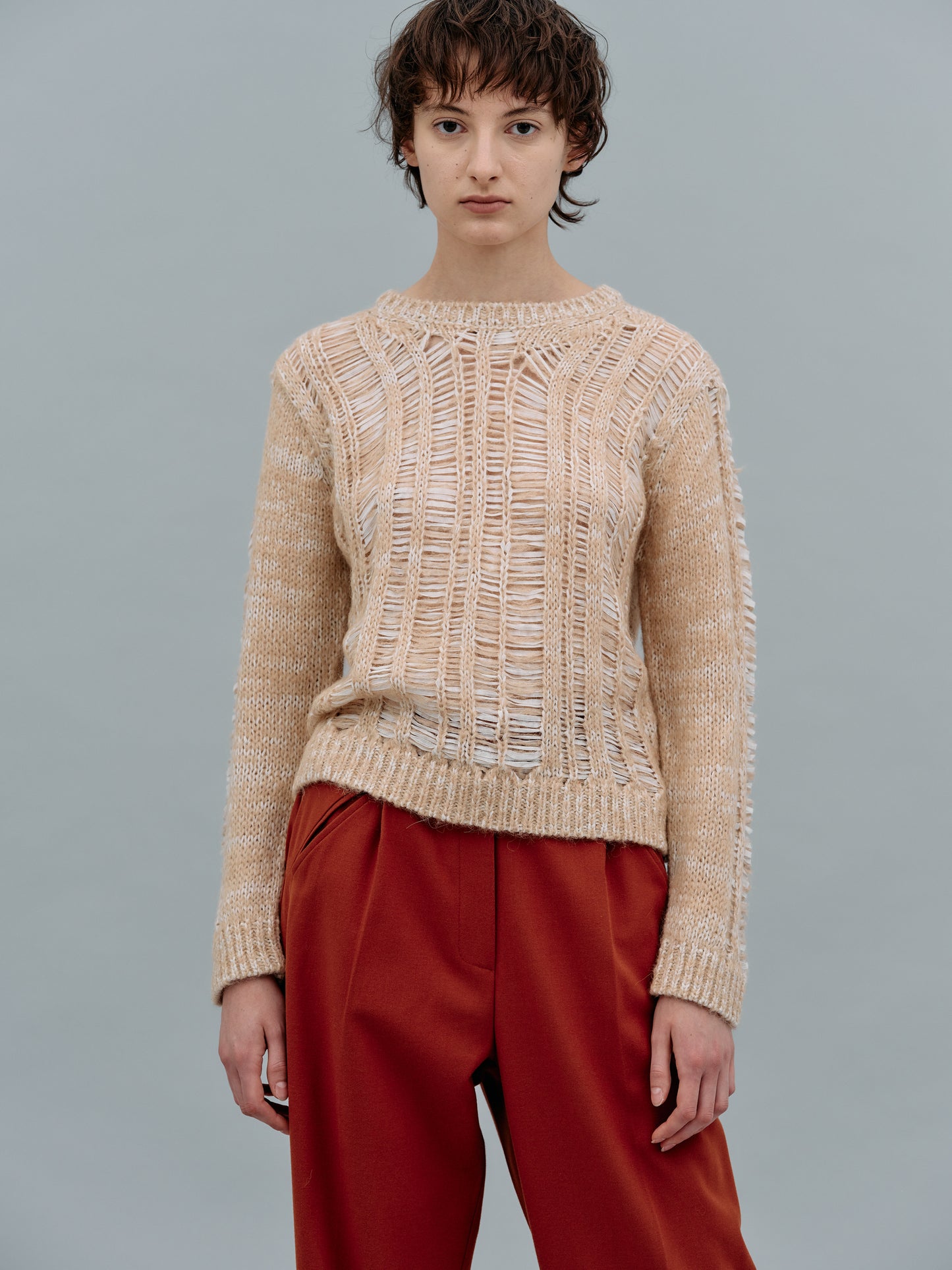 Open Knit Mohair Sweater, Terra Cotta