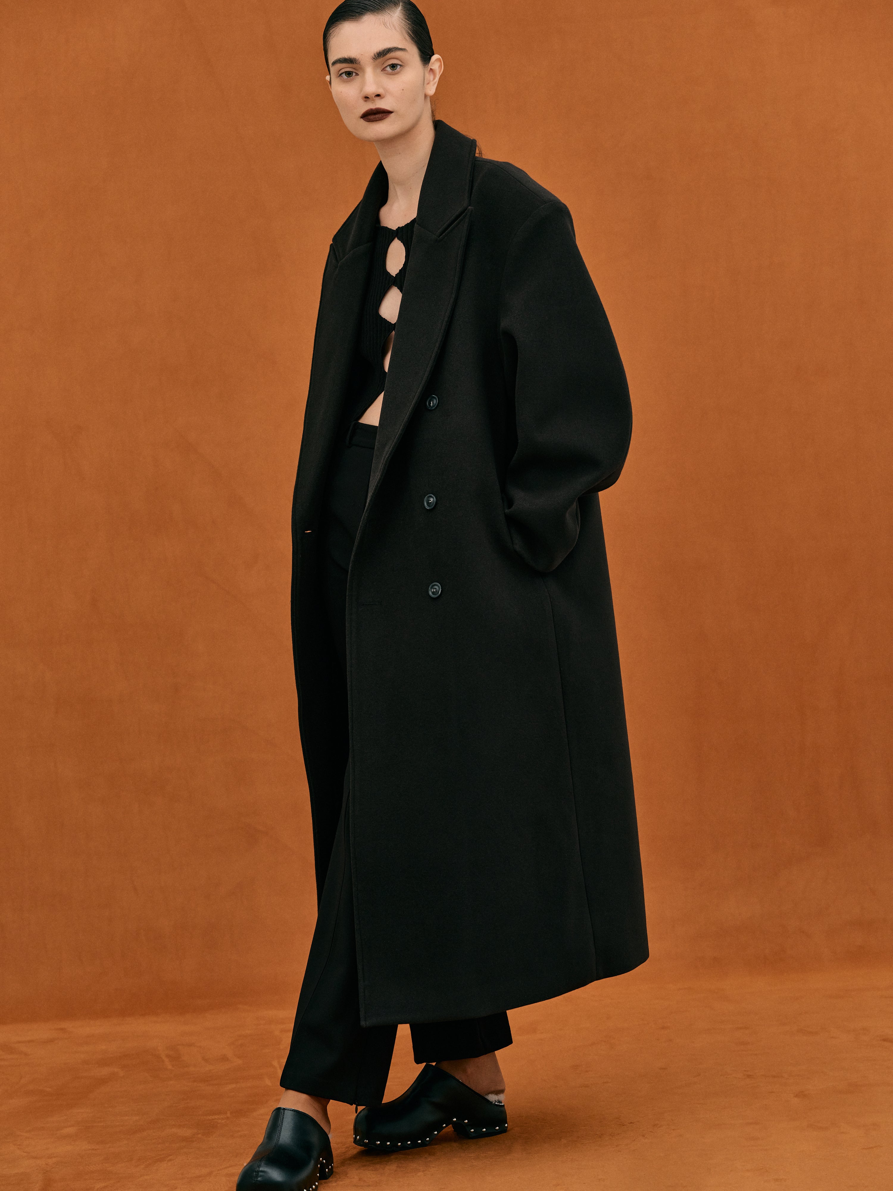 (Pre-order) Wallis Oversized Grandpa Coat, Black