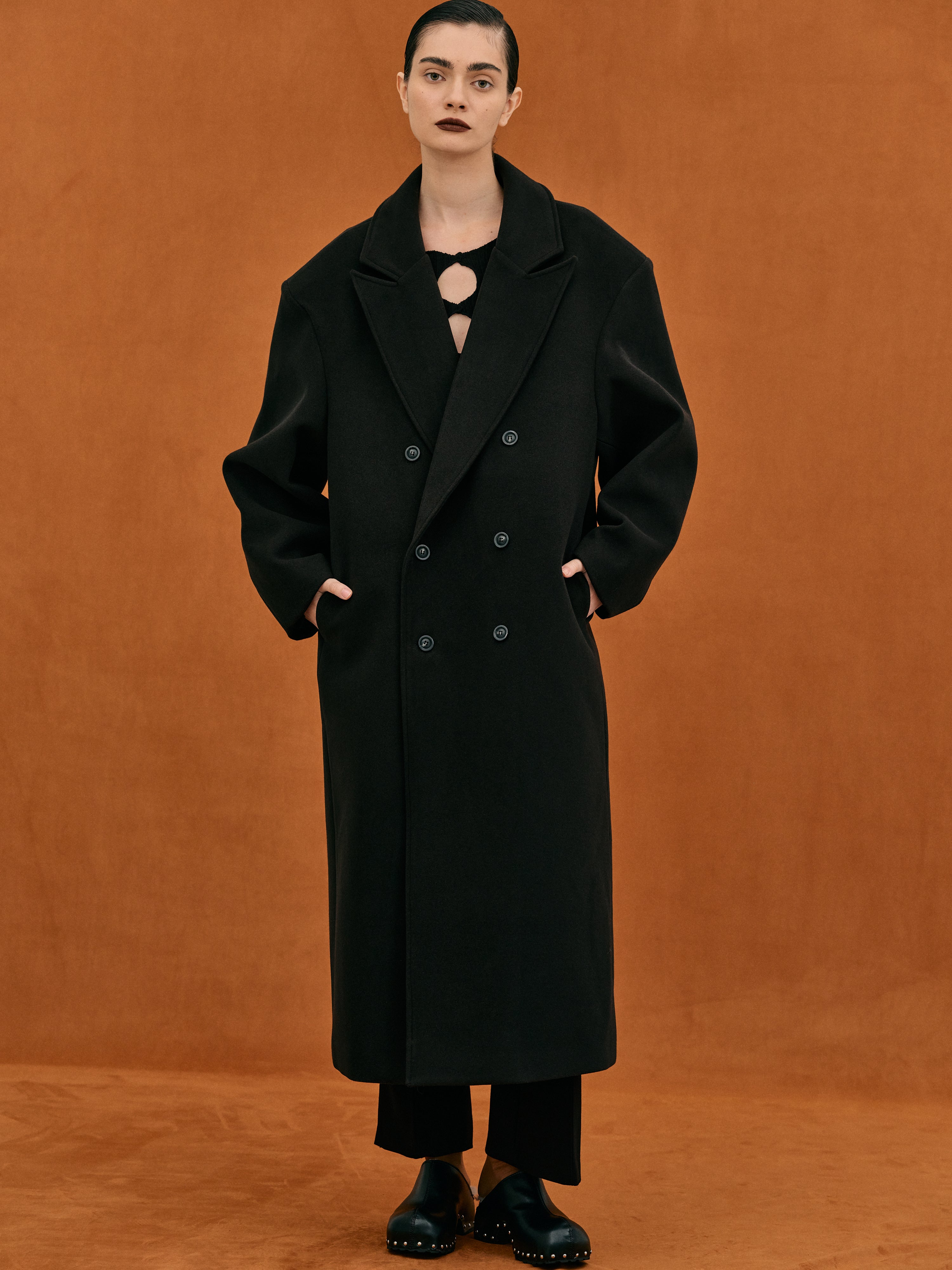 (Pre-order) Wallis Oversized Grandpa Coat, Black