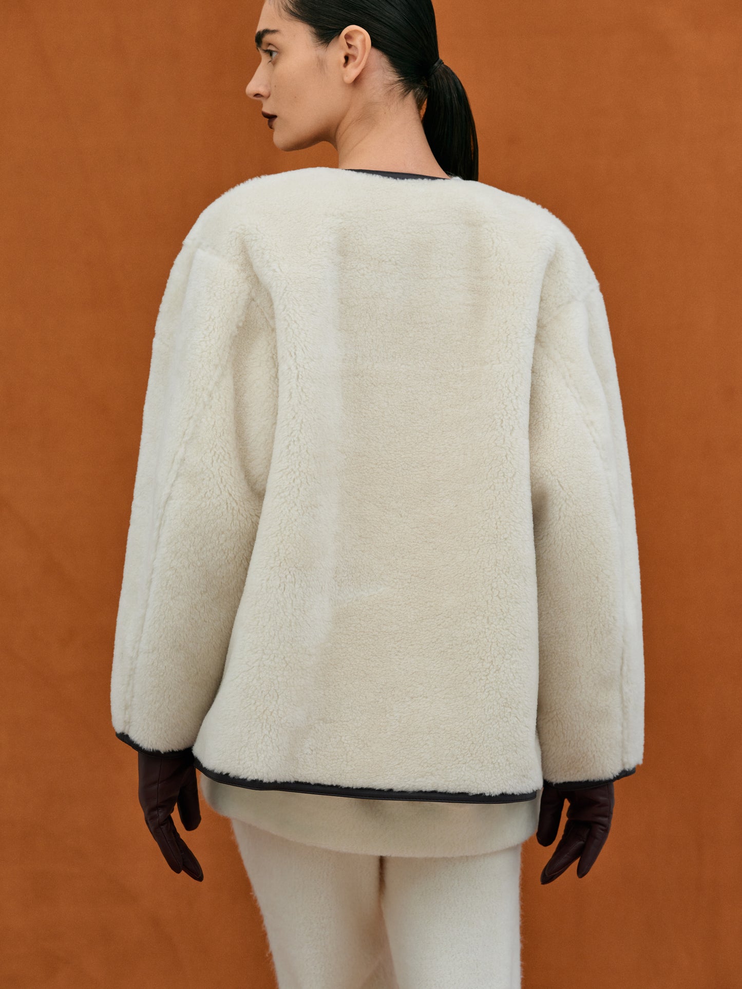 Clasp Front Shearling Coat, Vanilla
