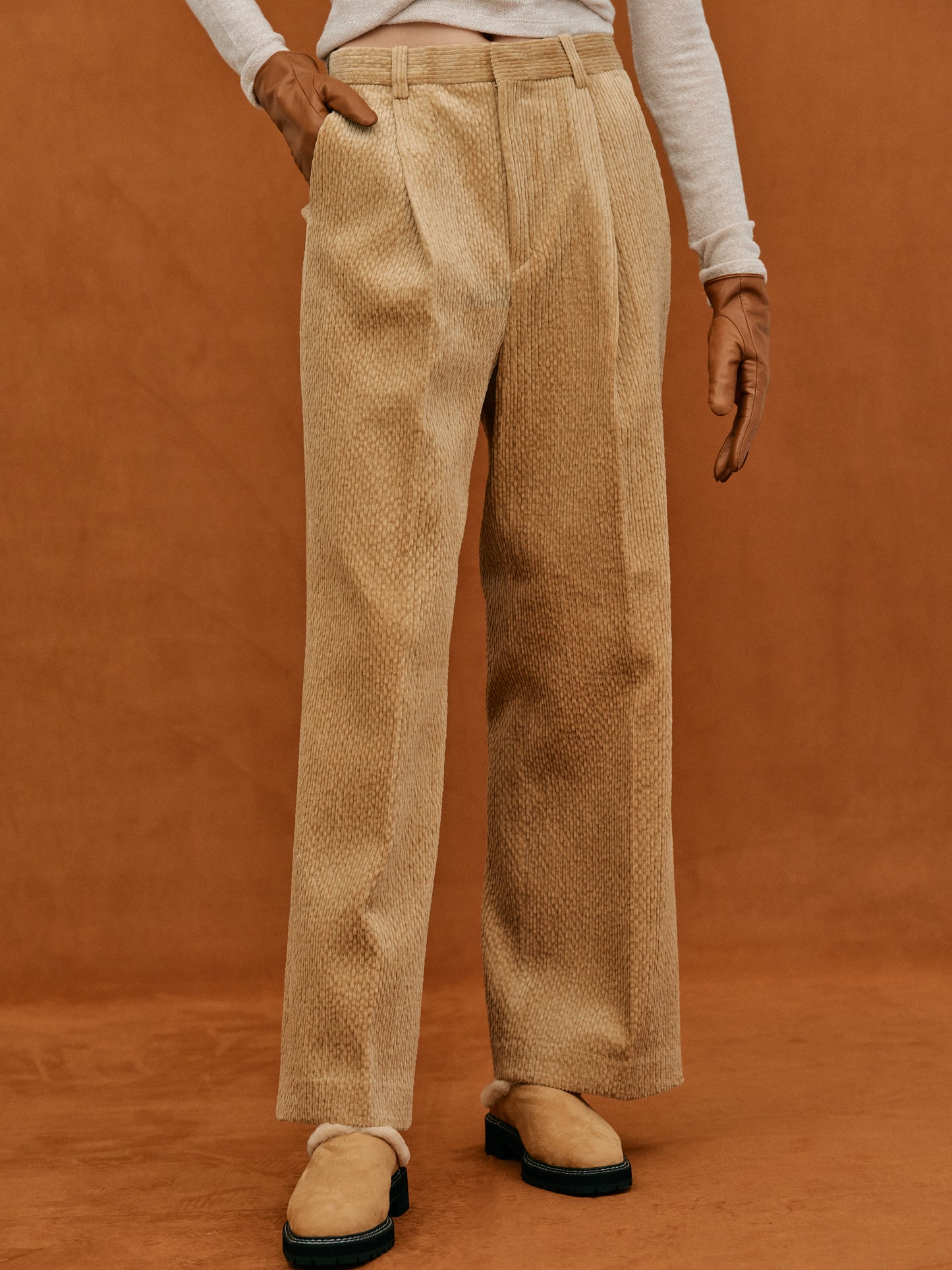 Wave Corduroy Trousers, Camel
