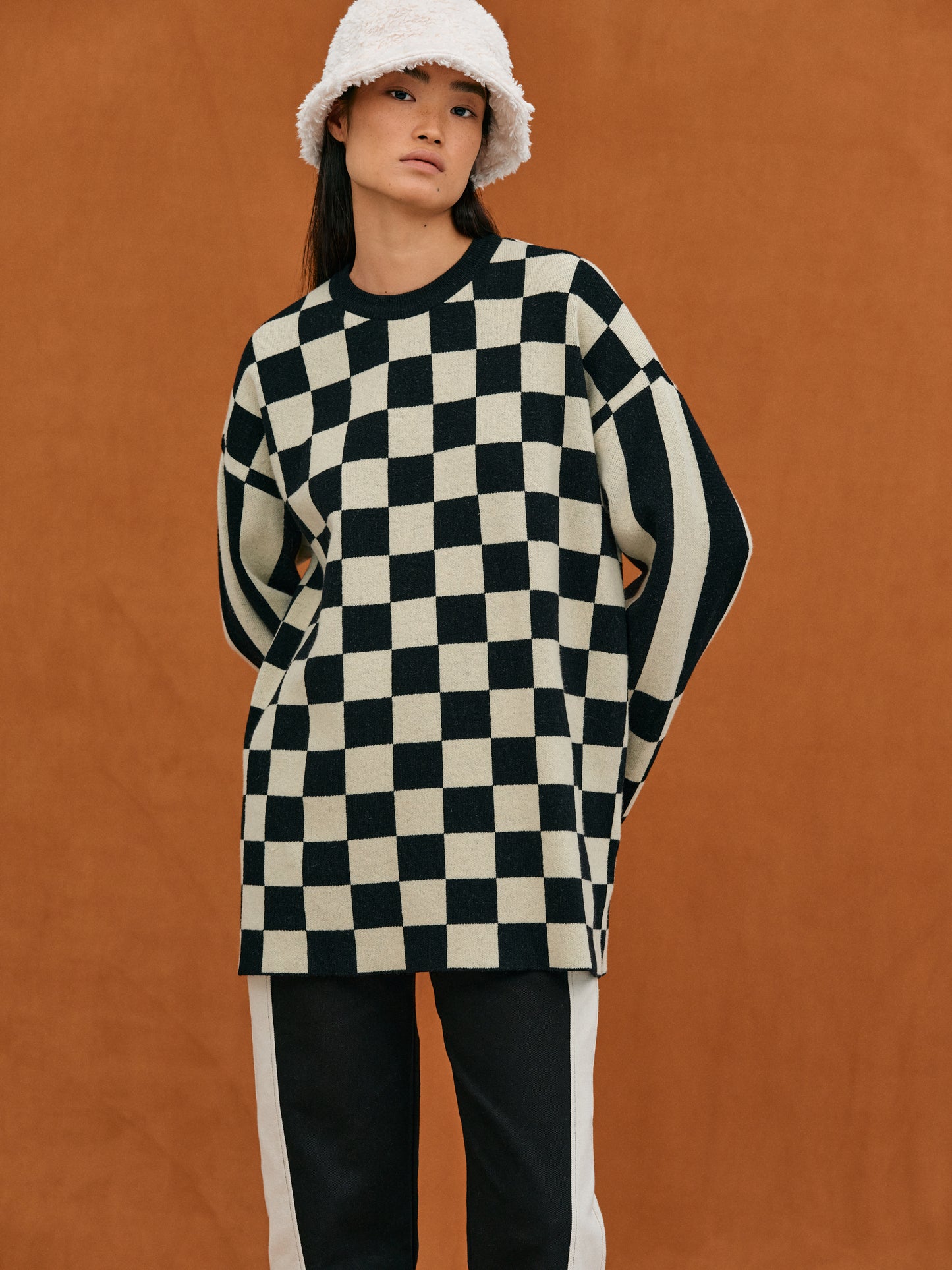 Monogram Checker Knit Sweater, Black