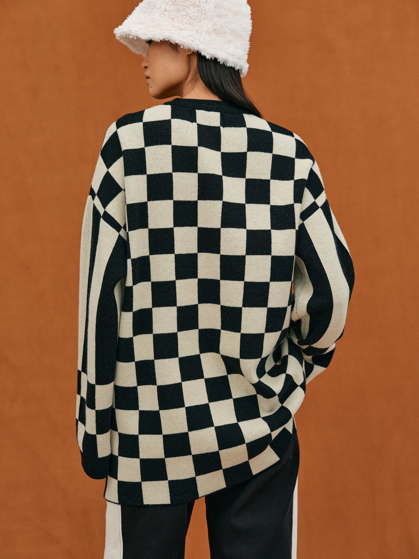 Monogram Checker Knit Sweater, Black