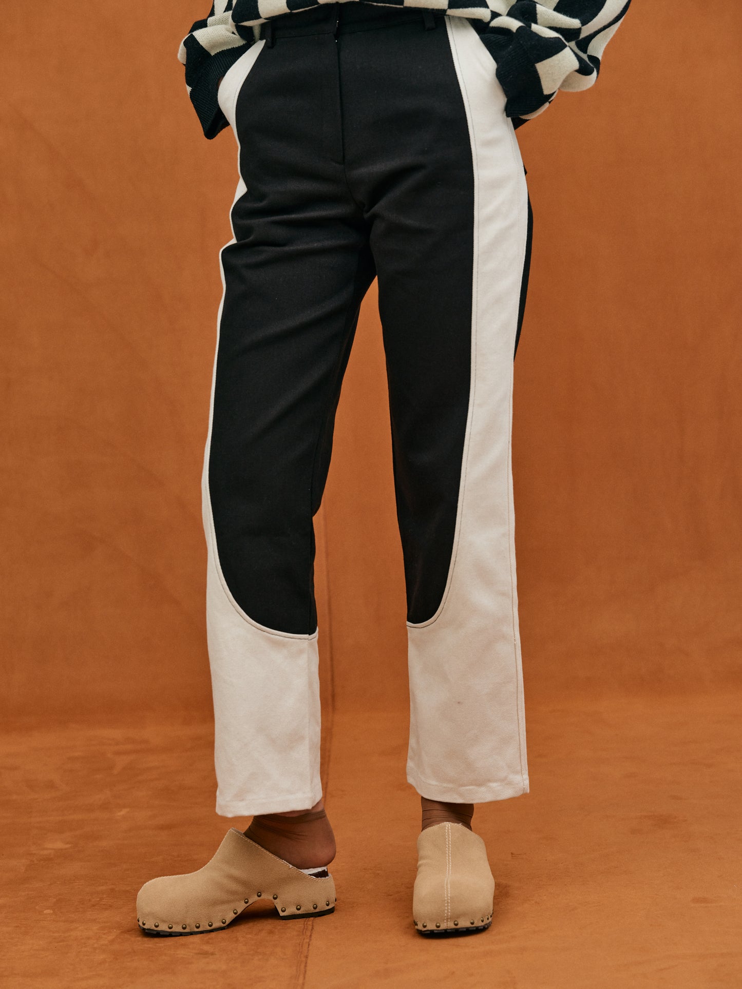 Colorblock Pants, Ivory & Black