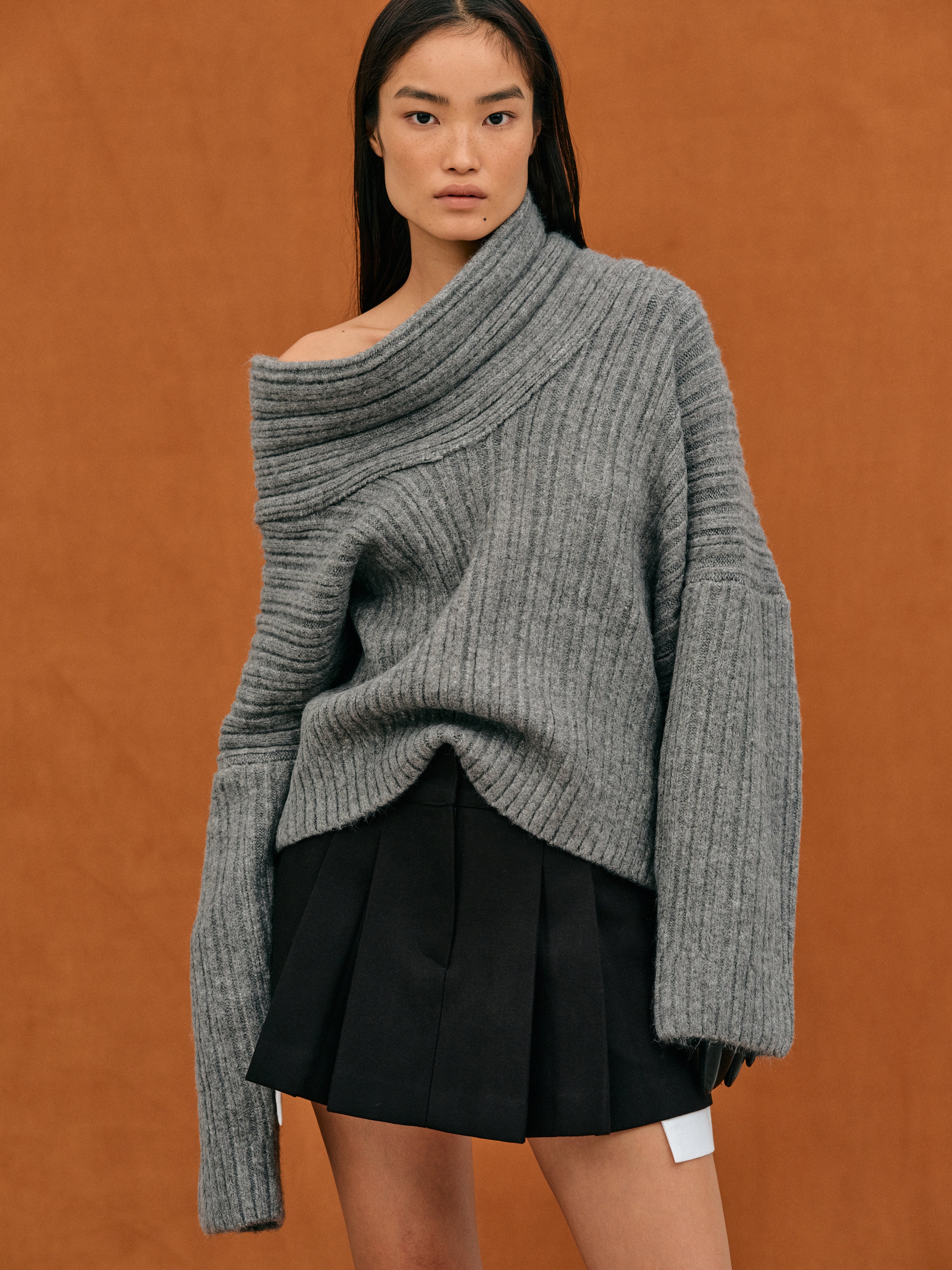Pre-order) Becca Oversized High Roll Knit Pullover, Storm Grey