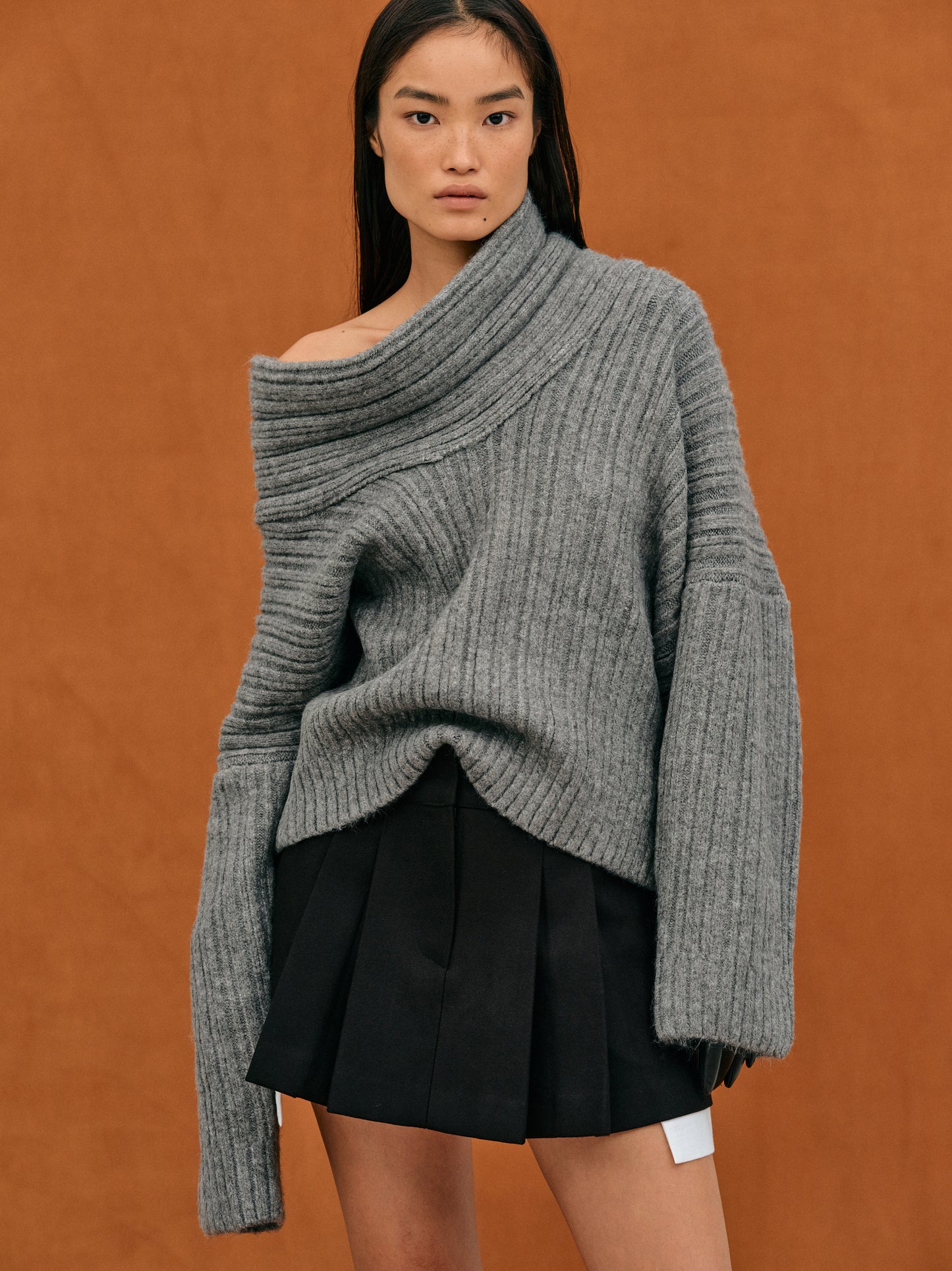 (Pre-order) Oversized High Roll Knit Pullover, Storm Grey