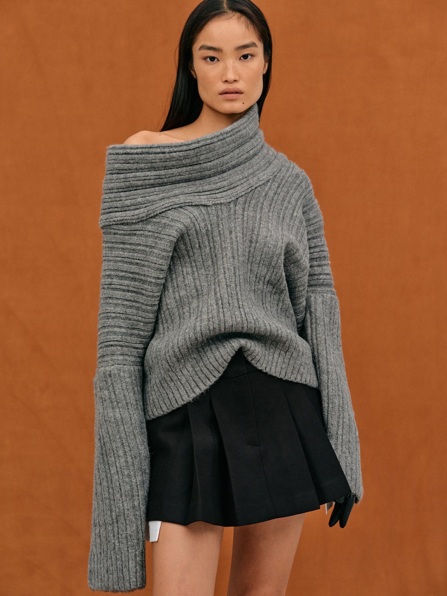 (Preorder) Becca Oversized High Roll Knit Pullover, Storm Grey