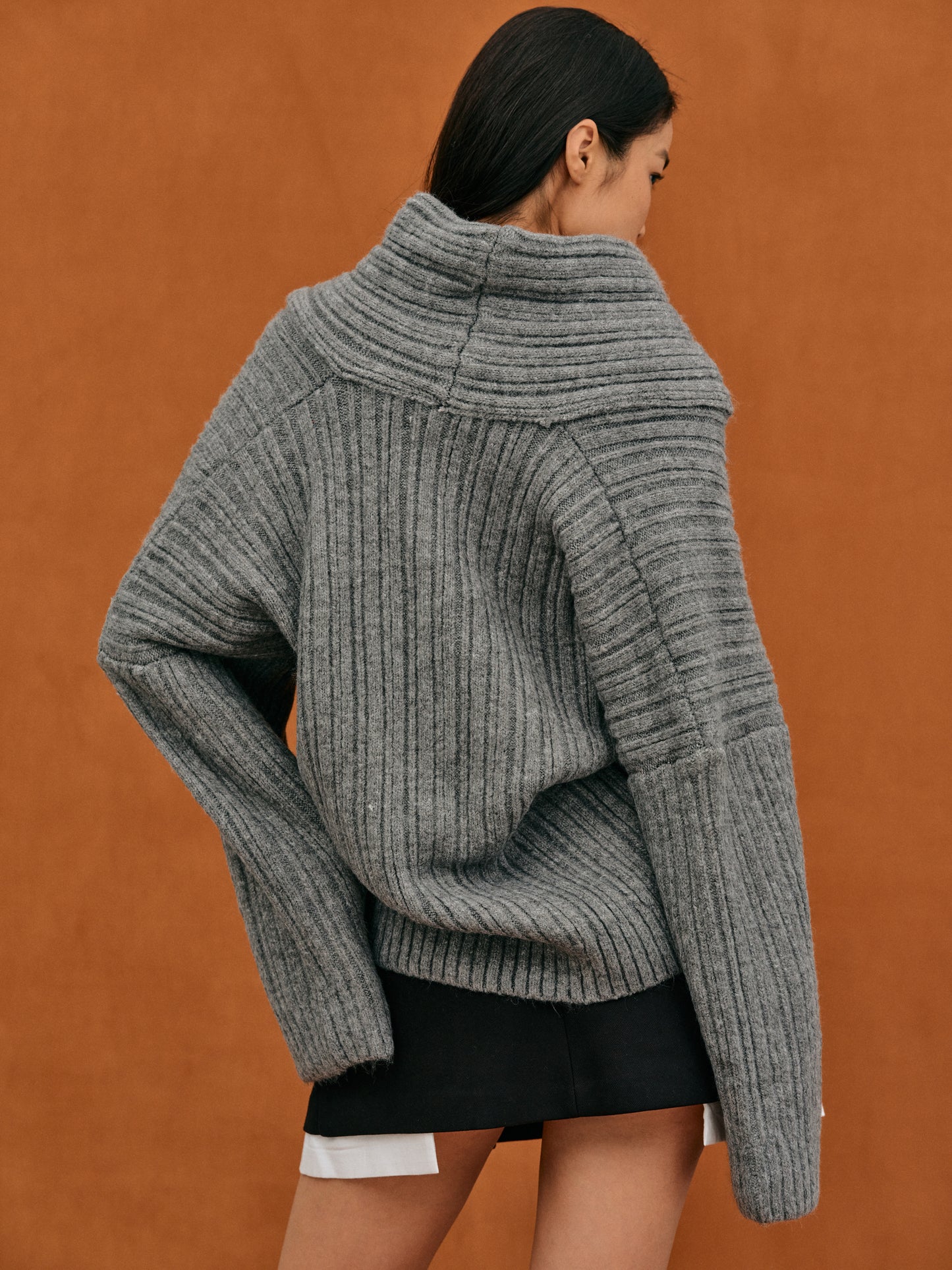 (Preorder) Becca Oversized High Roll Knit Pullover, Storm Grey